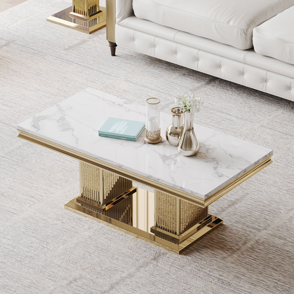 Printed Top Rectangular Console Table, Base With Mirrored Finish