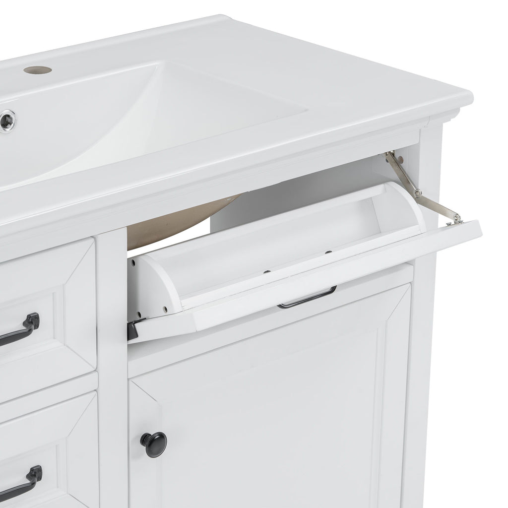Modern Bathroom Vanity With Sink Top, 4 Drawers And 1 Soft-Close Door