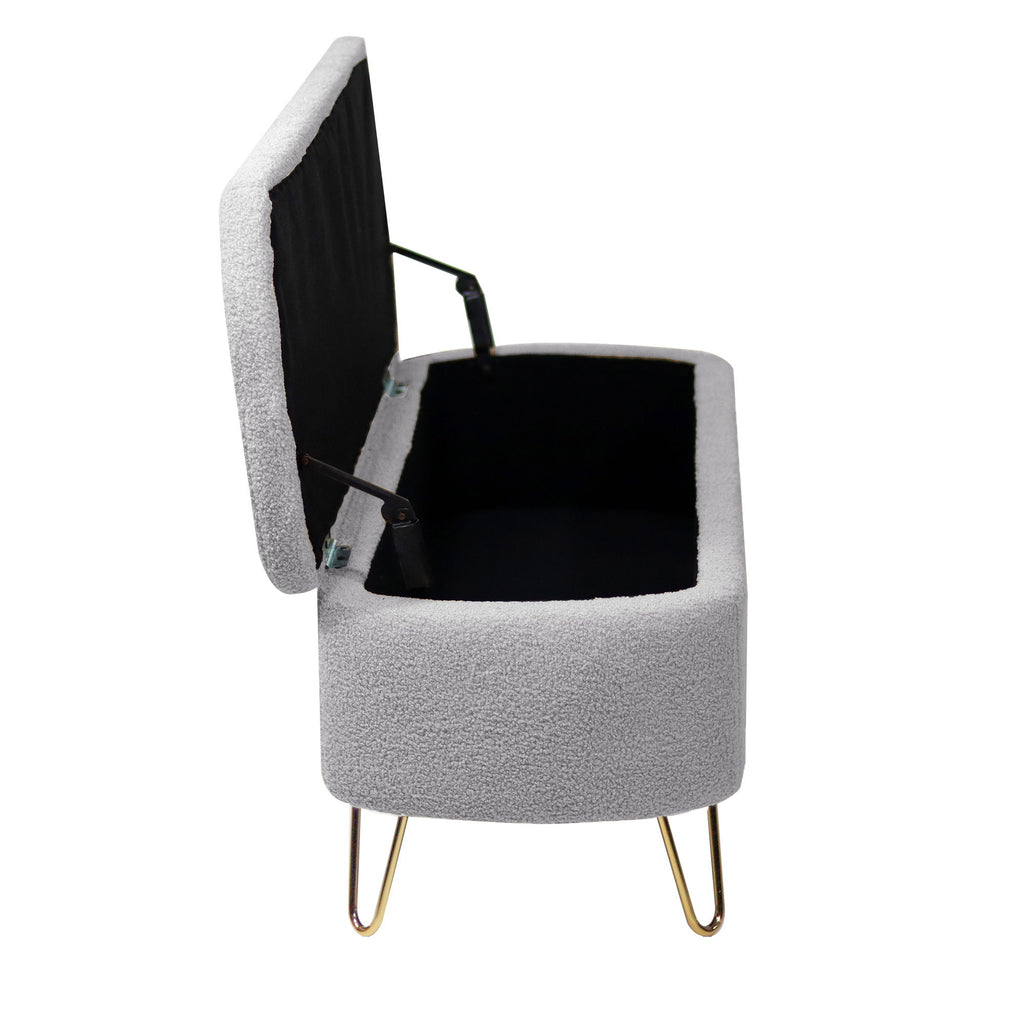 Storage Ottoman Bench For End Of Bed Legs, Modern Camel Faux Fur Entryway Bench Upholstered Padded With Storage For Living Room Bedroom