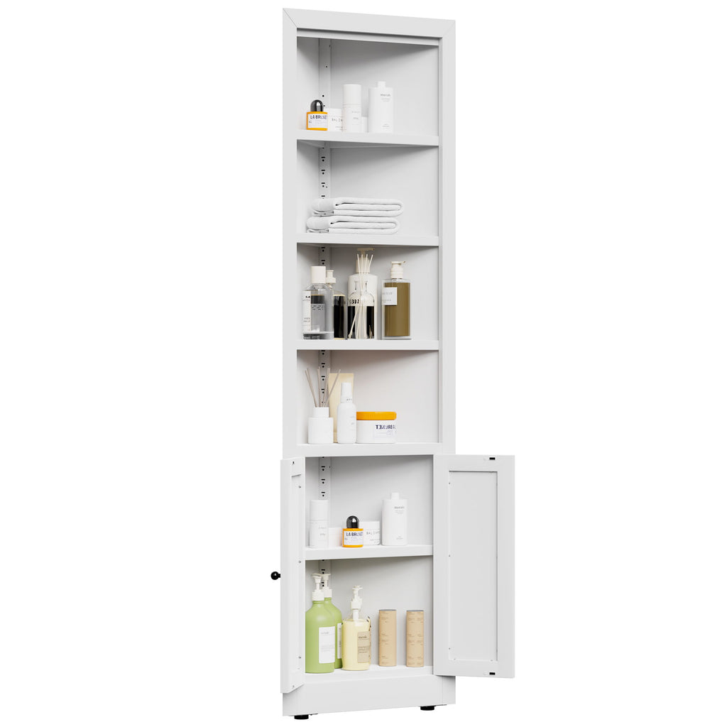 Tall Corner Storage Cabinet With 2 Doors, 5-Tier With Adjustable Shelve, Freestanding - White