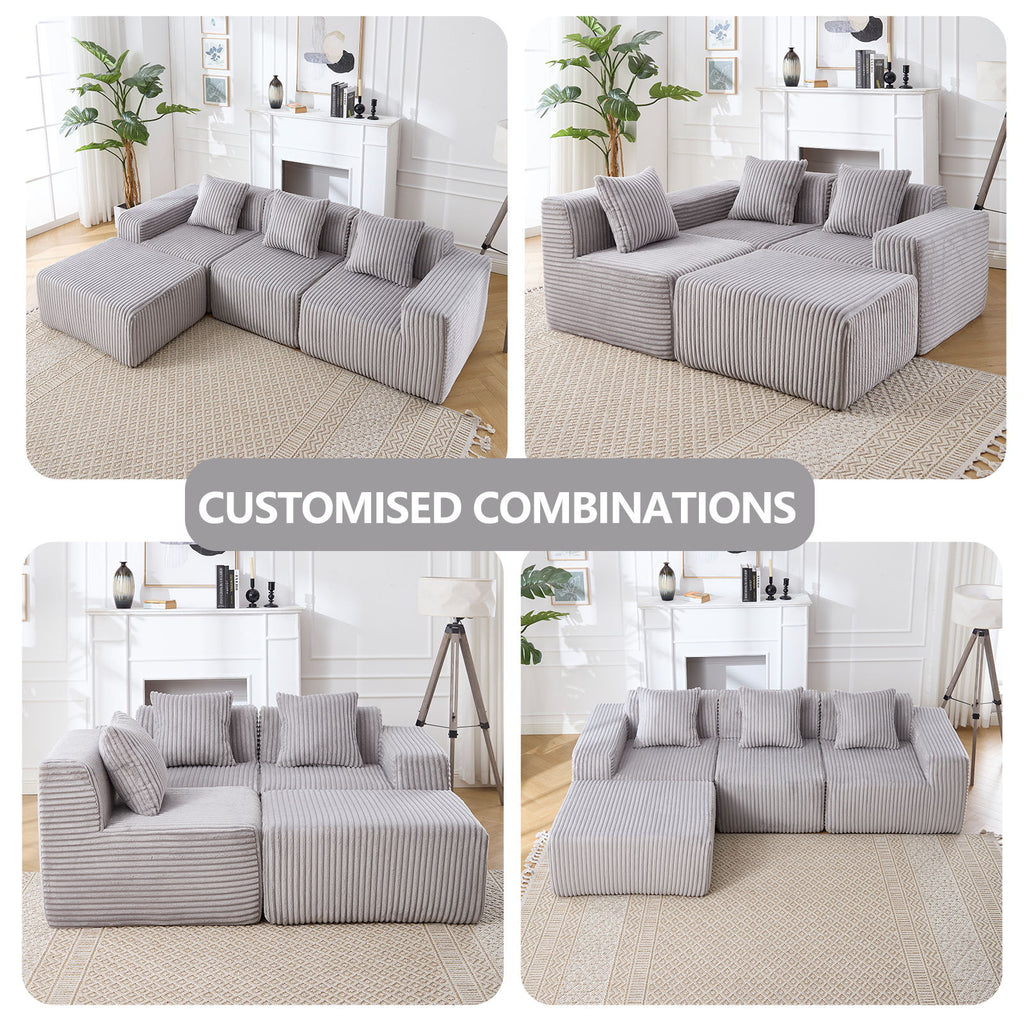 L - Shape Modern Minimalist Modular Sectional Sofa, Upholstered Cloud Couch With Deep Seats