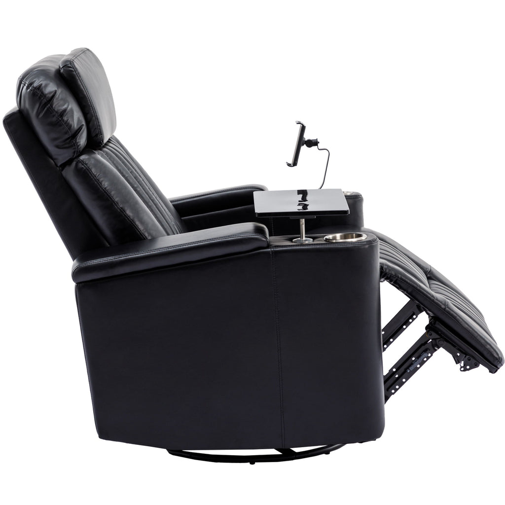 270° Power Swivel Recliner Home Theater Chair With Hidden Arm Storage, LED Light, Cup Holder, And Tray Table