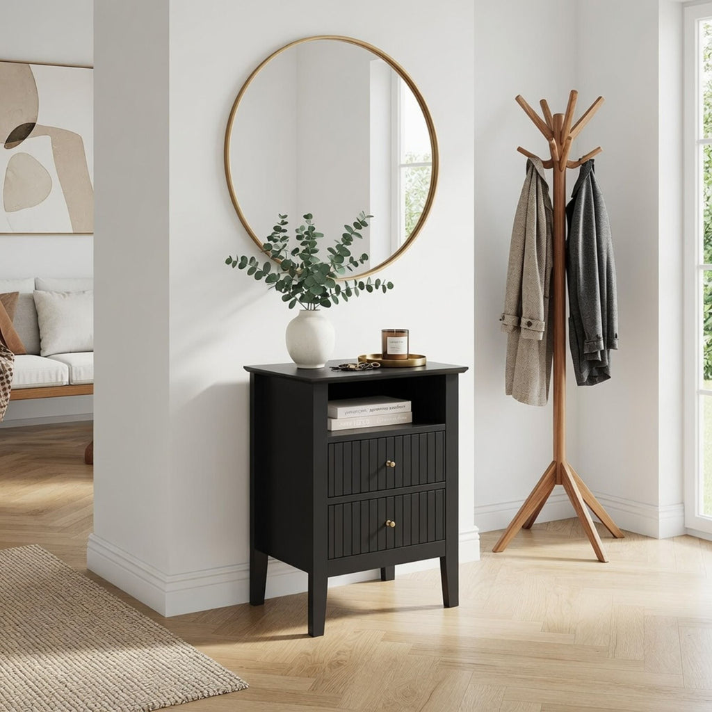Fluted Nightstand With 2 Drawers