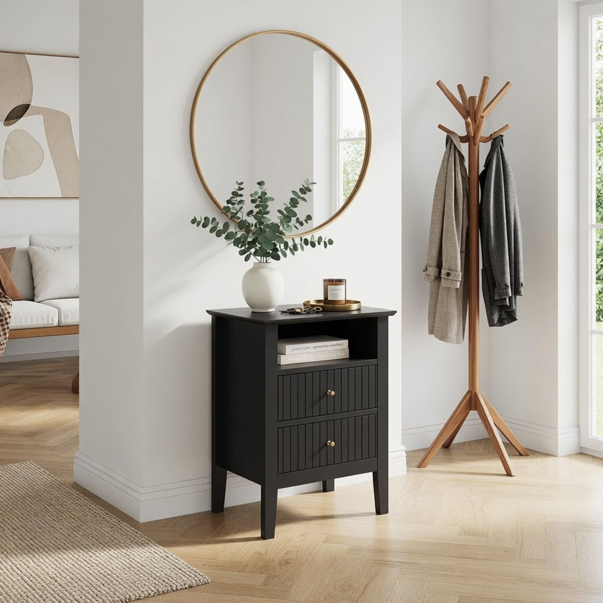 Fluted Nightstand With 2 Drawers