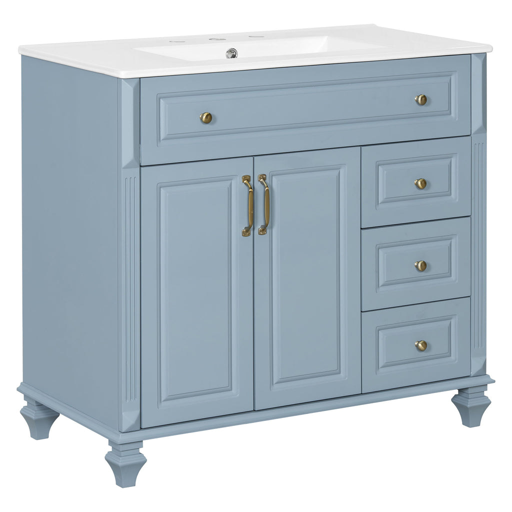 Modern Bathroom Vanity With Sink, 3 Drawers & 2 Doors