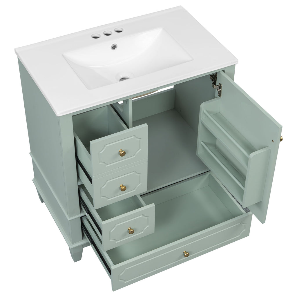 Bathroom Vanity With Sink, Freestanding Vanity Cabinet With Ceramic Basin, Soft Close Door, 3 Drawers