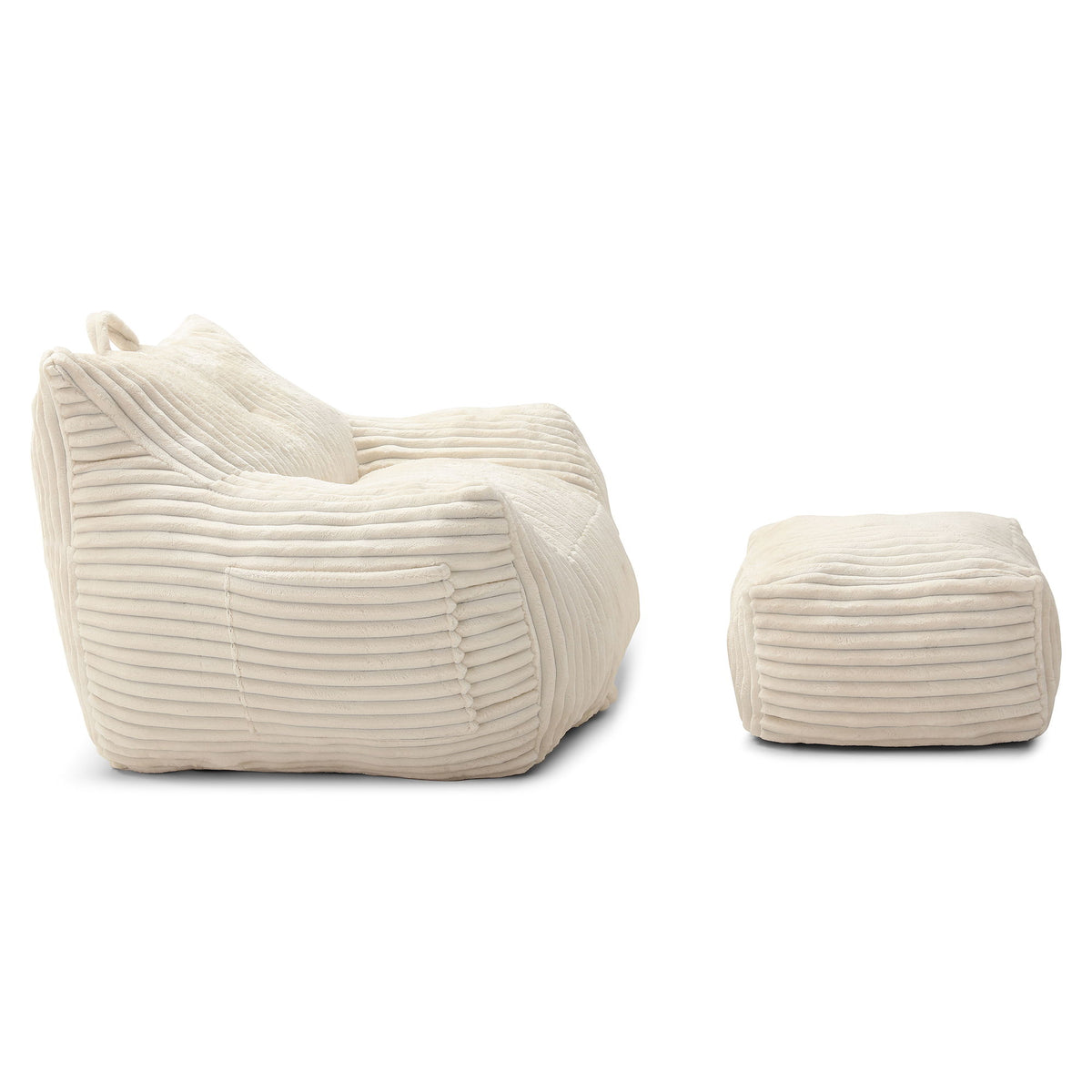 Giant Plush Bean Bag Chair For Adults With Armrests And Footstool - Beige