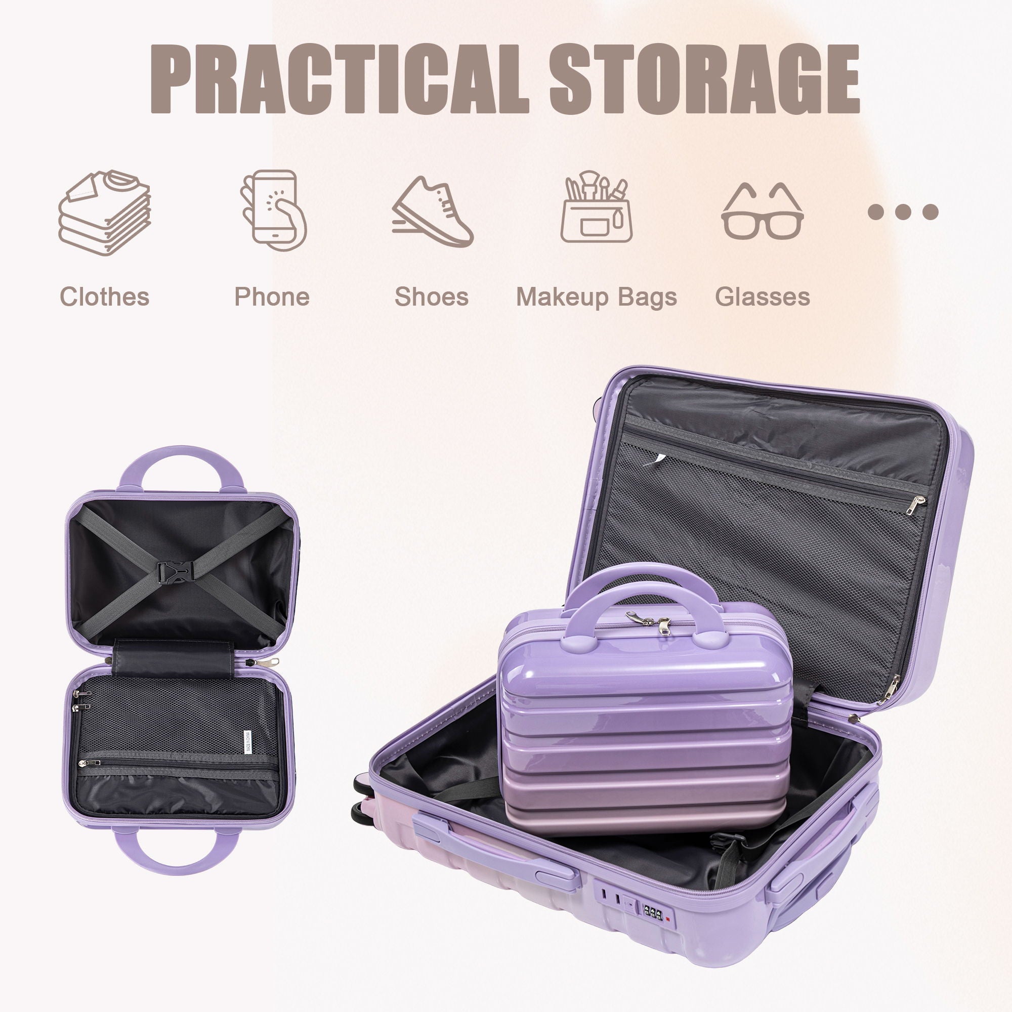 Luggage Set 14" / 20" With Combination Lock And Cosmetic Case