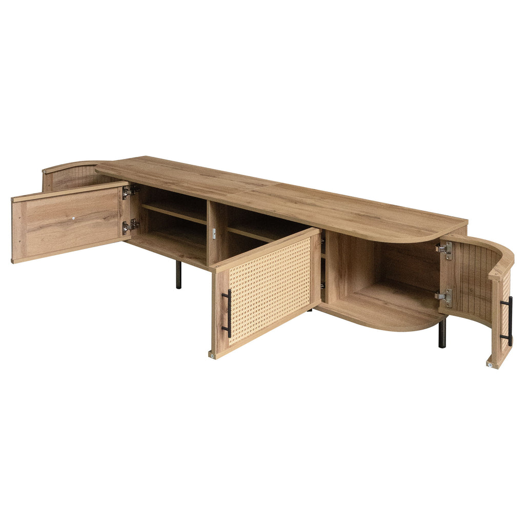 70" TV Stand With Doors, Construction For TVs Up To 80" - Natural Wood