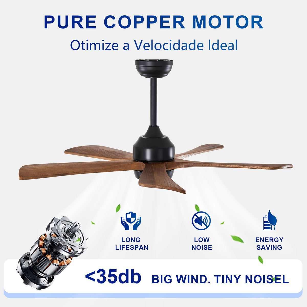 5 Blades Ceiling Fan With Lights Remote Control - Matte Black
