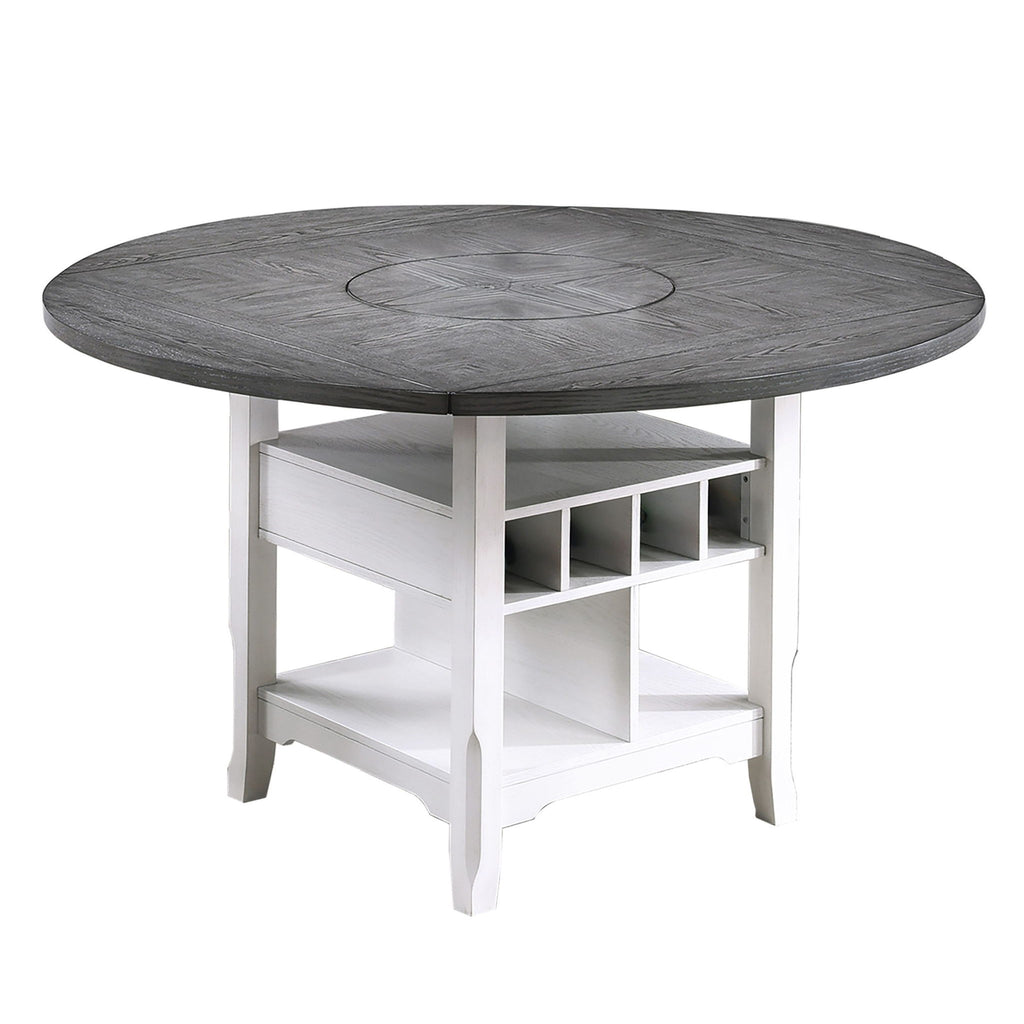 Counter Height Dining Table With Built In Lazy Susan And Storage Shelves