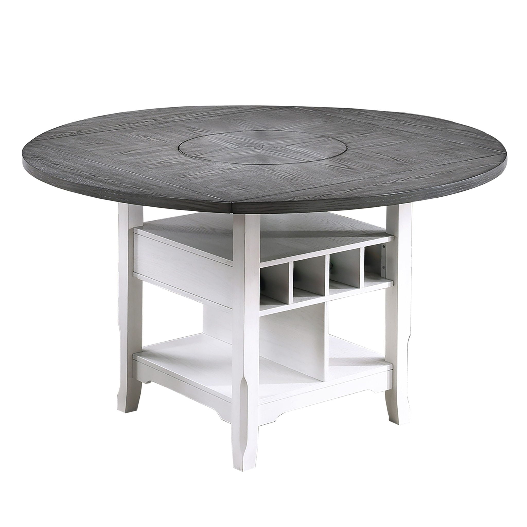 Counter Height Dining Table With Built In Lazy Susan And Storage Shelves