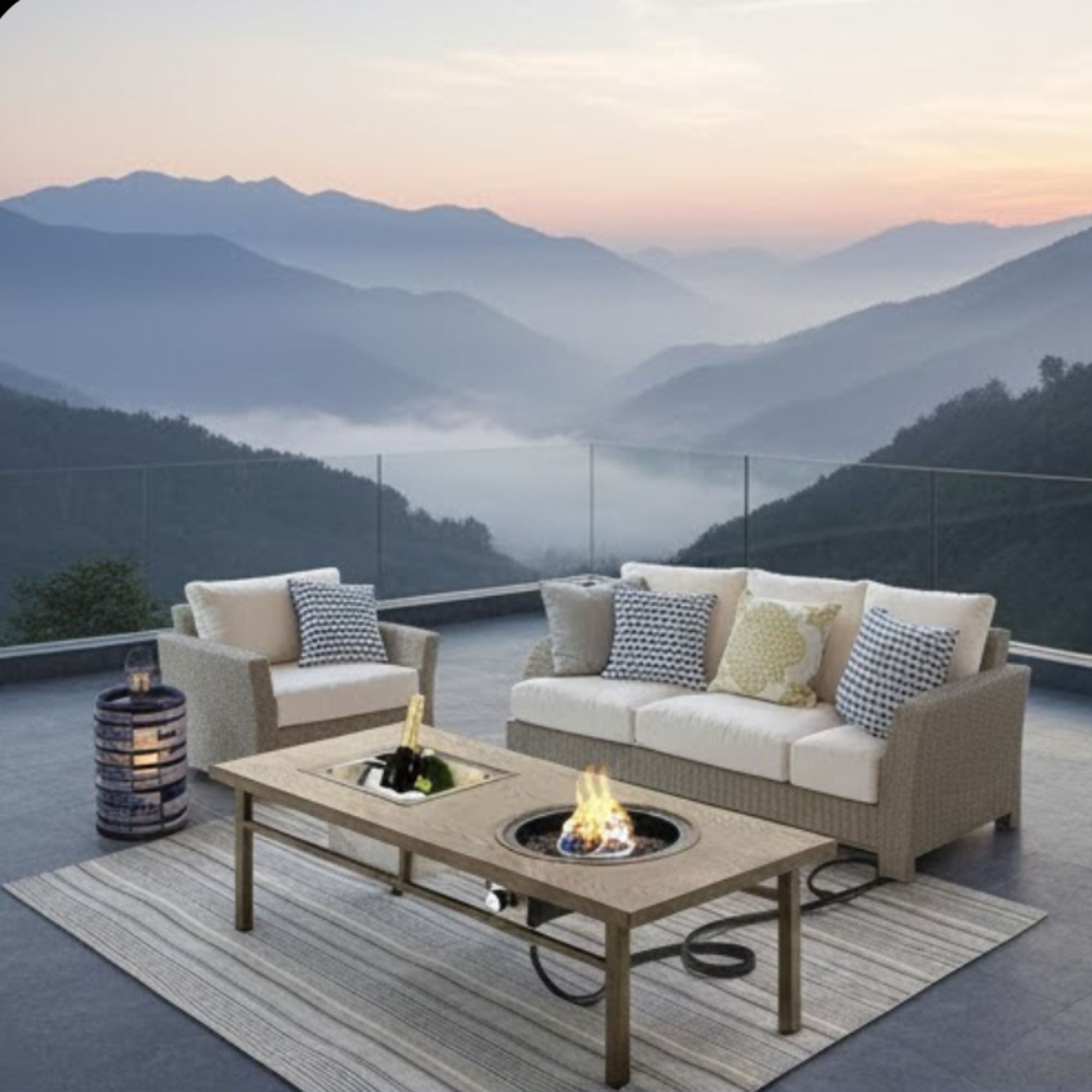 3 In 1 Outdoor Propane Fire Pit Table 50, 000 BTU With Ice Bucket