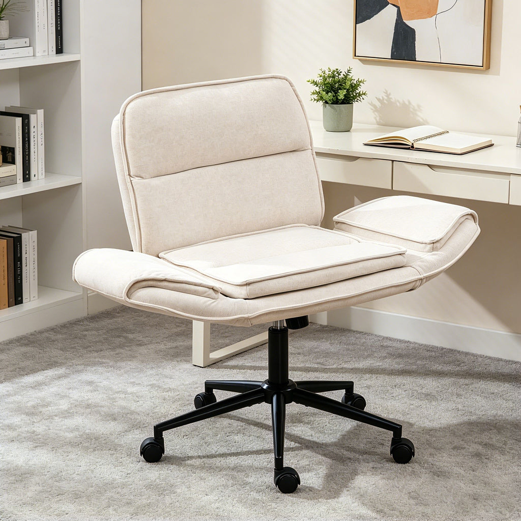 Criss Cross Swivel Desk Chair With Adjustable Armrests & Wheels For Home Office