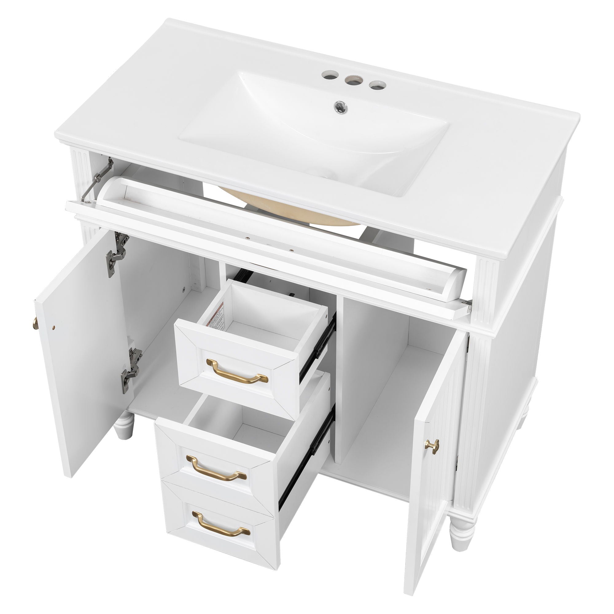 Bathroom Vanity With Sink, Flip-Out Top Drawer, Soft Close Doors, 2 Storage Drawers