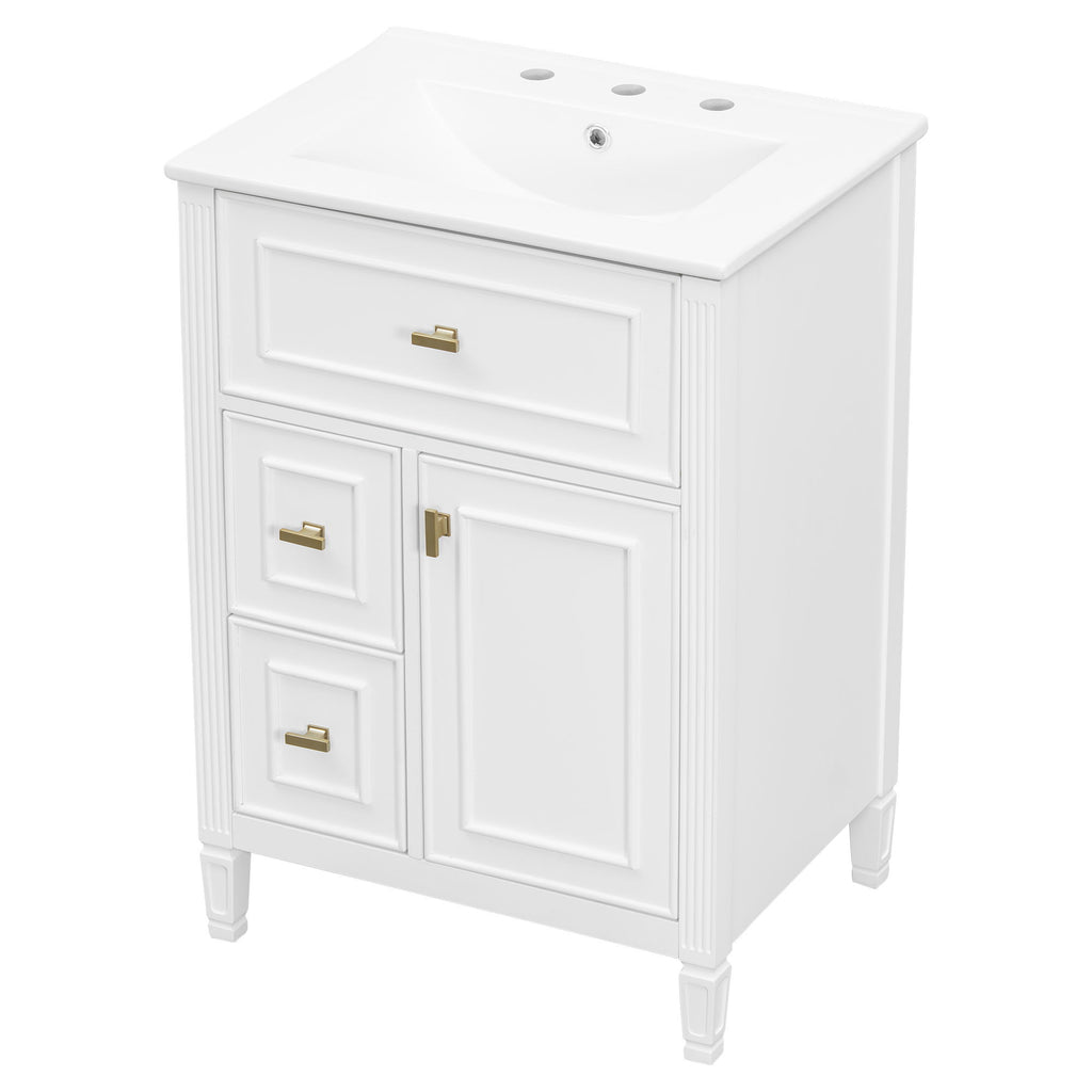 Bathroom Vanity With Sink, Flip Drawer, 2 Drawers, Adjustable Shelf