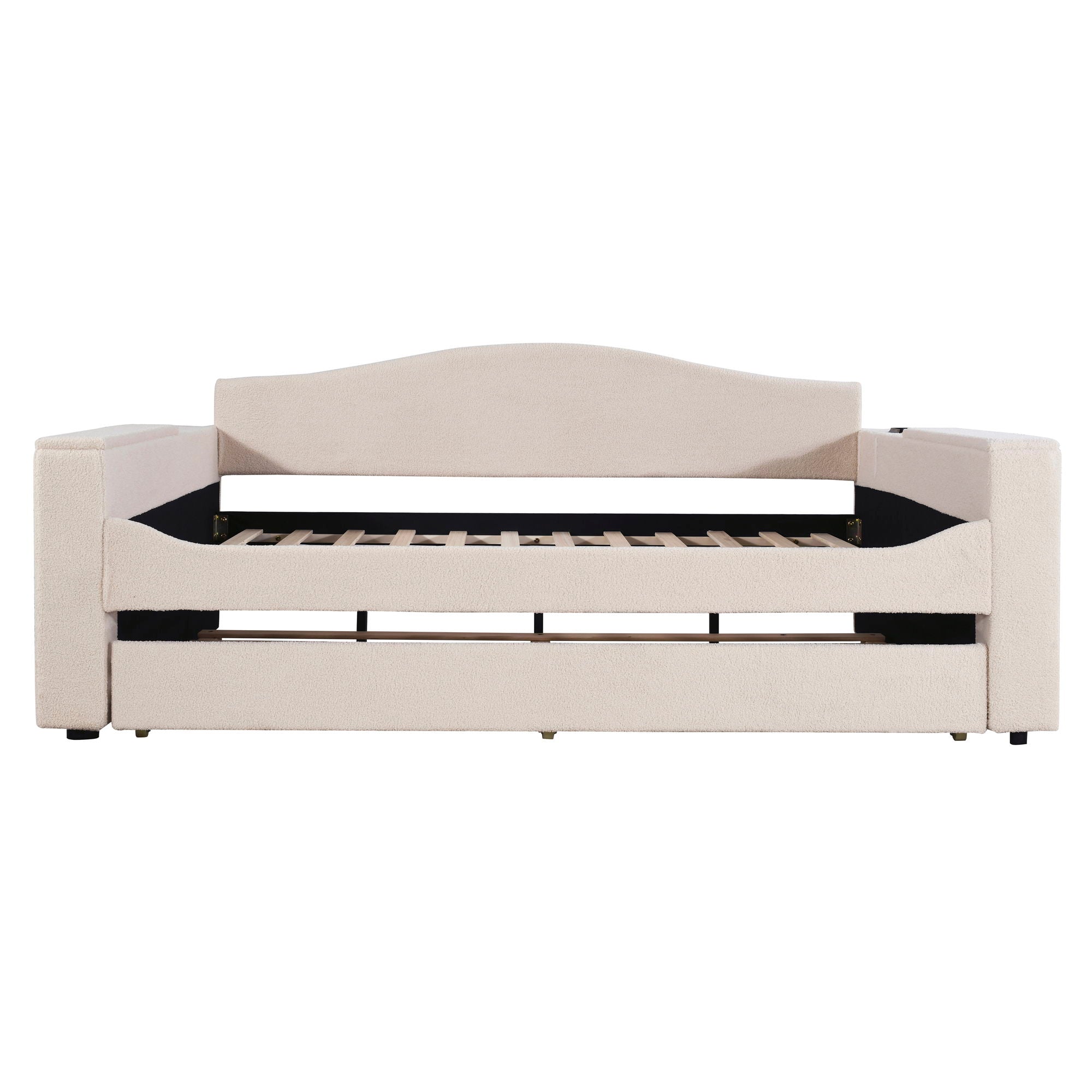 Upholstered Daybed With Storage Armrests, Trundle And Latest Integrated tooth Audio System