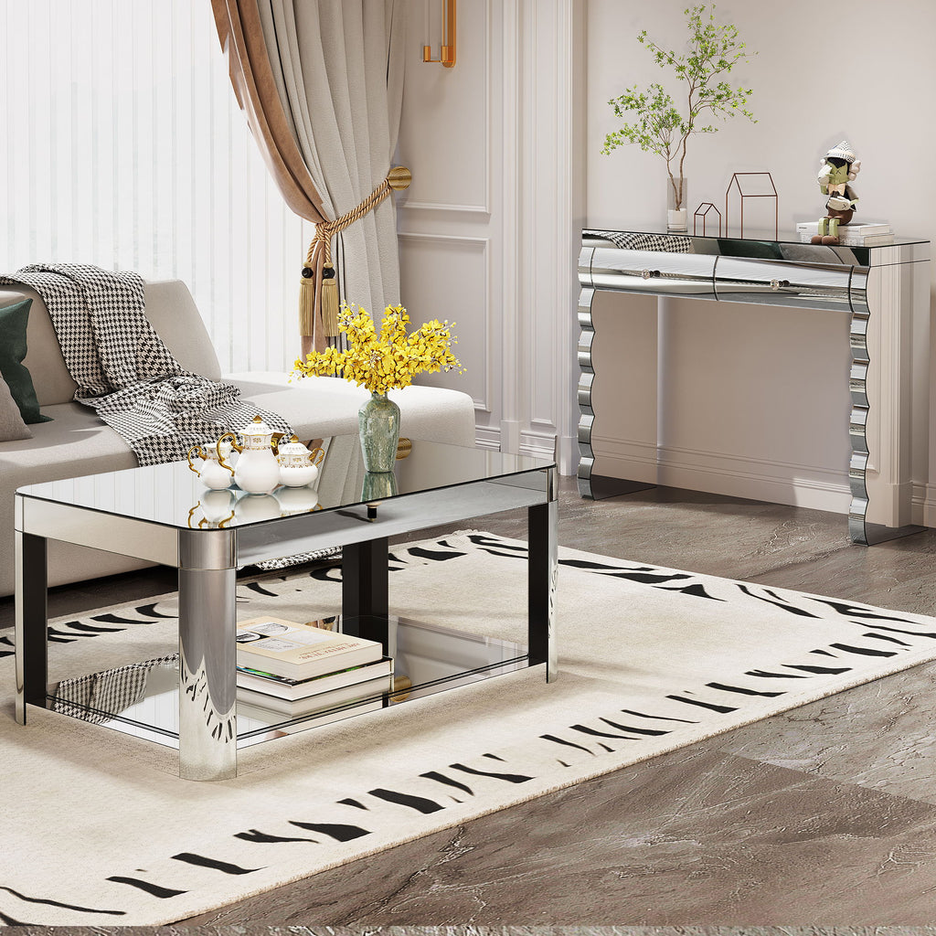 Console Table With 2 Drawers For Living Room - Silver