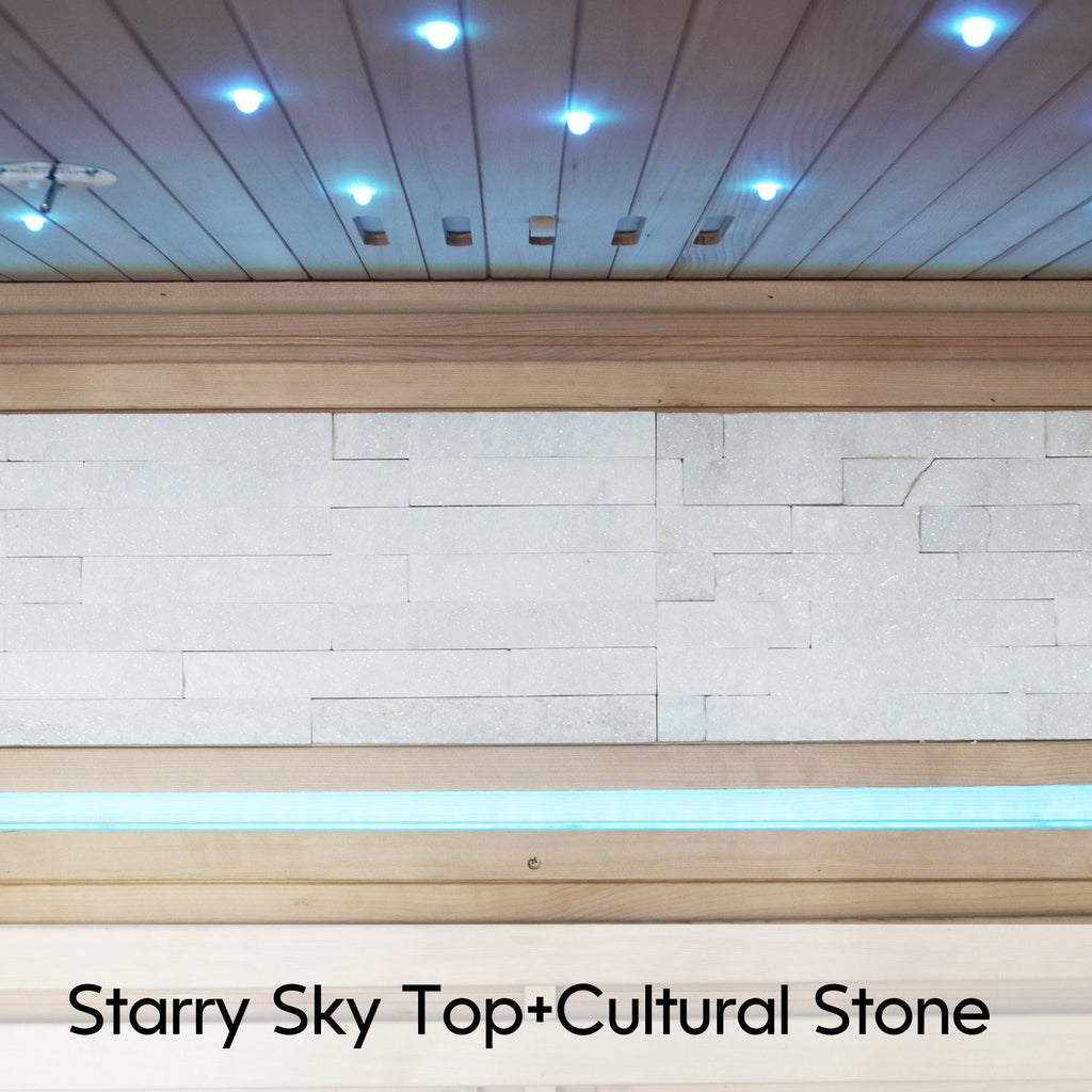 Luxury Double Far Infrared Sauna Room With Epoxy Heating Plates And Starry Sky Lighting - Black / Natural