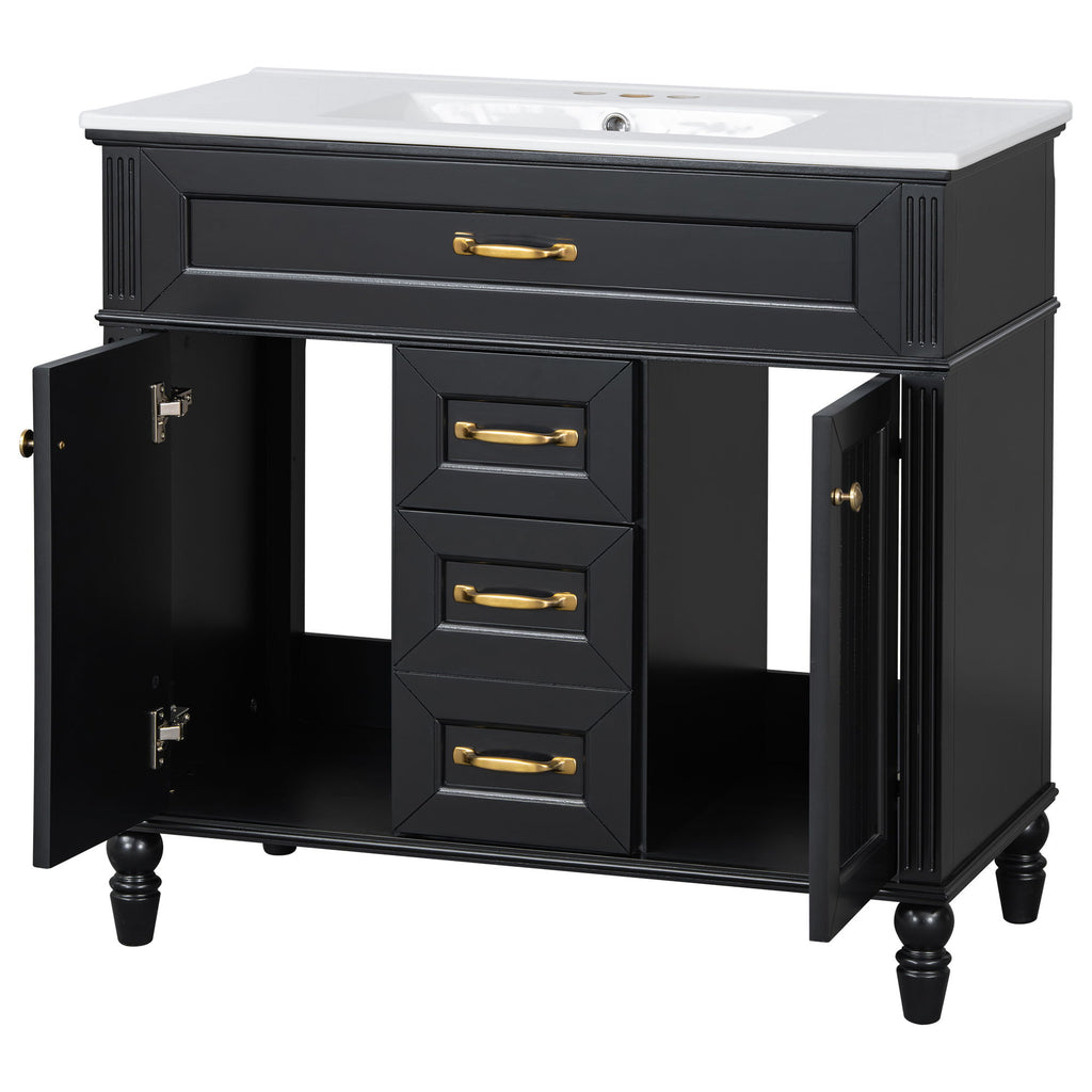 Bathroom Vanity With Sink, Flip-Out Top Drawer, Soft Close Doors, 2 Storage Drawers