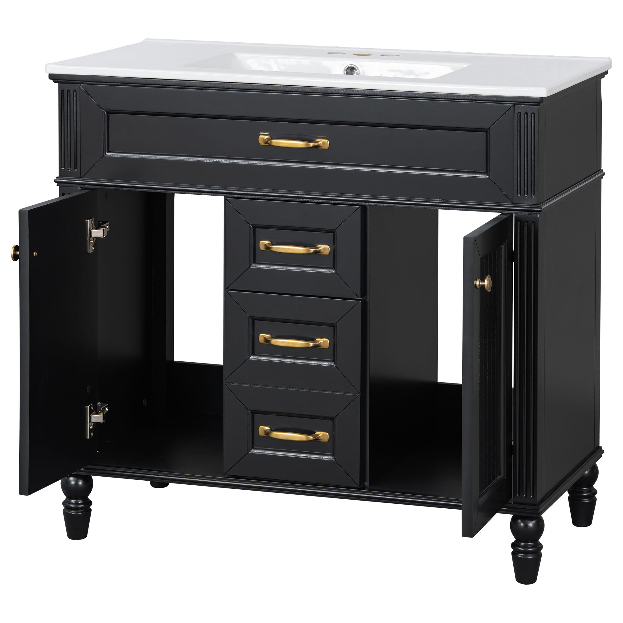 Bathroom Vanity With Sink, Flip-Out Top Drawer, Soft Close Doors, 2 Storage Drawers