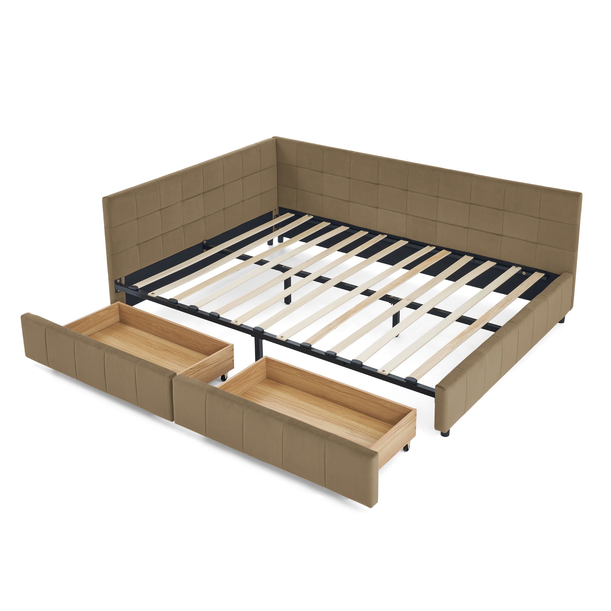 Storage Upholstered Tufted Bed Frame With Backrest And Armrests