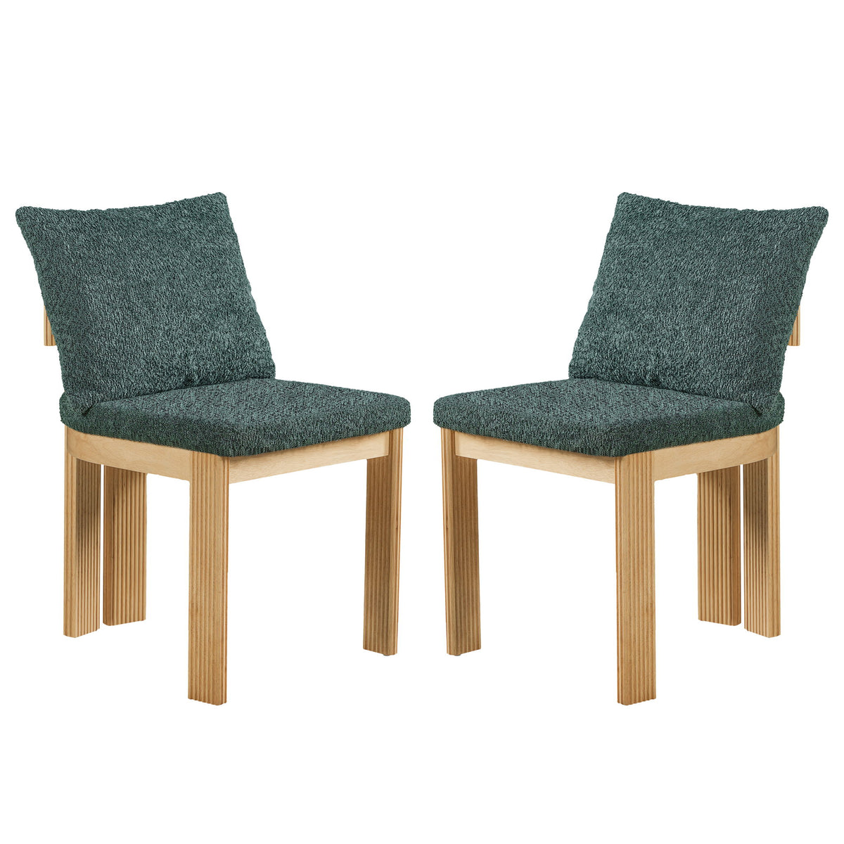 5 Piece Indoor Dining Set With Fluted Table Upholstered Chairs - Green / Natural
