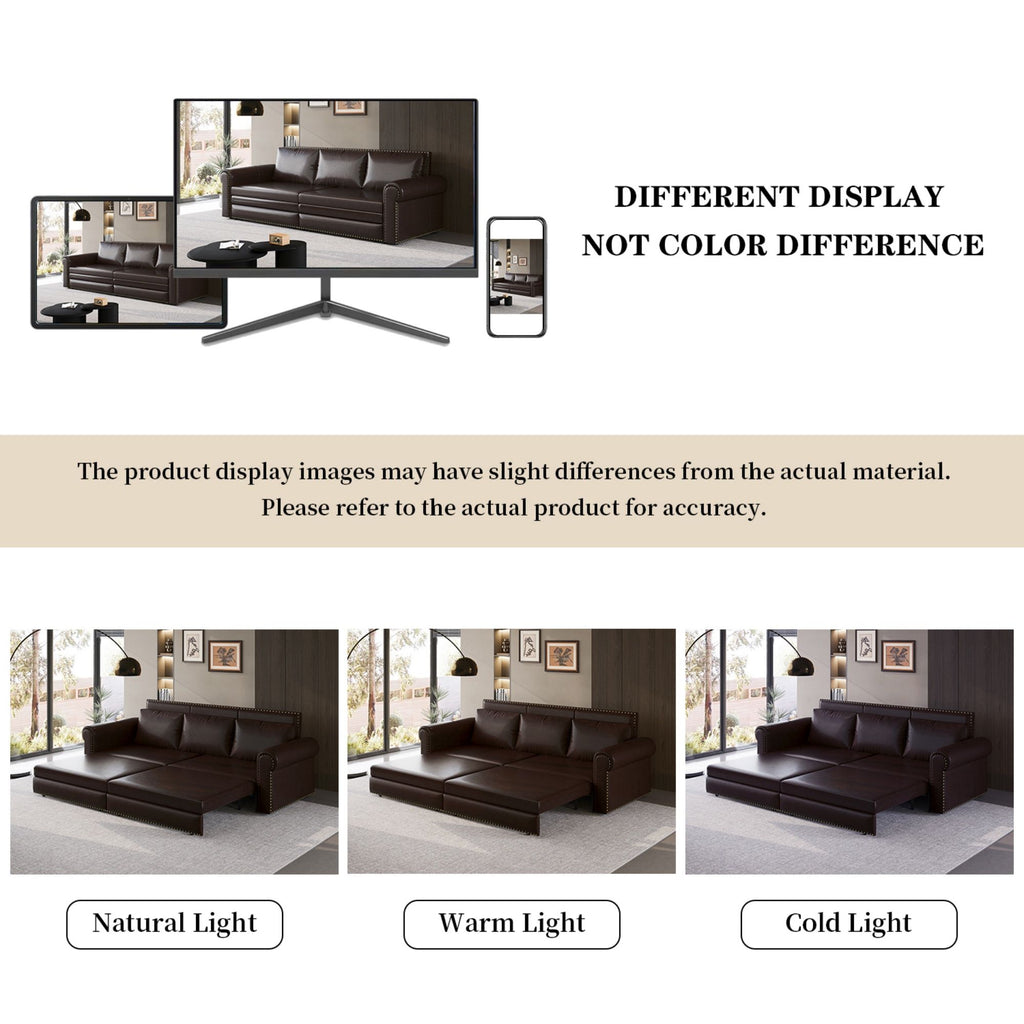 3 In 1 Convertible Sleeper Sofa With Nailhead Trim & Rolled Arm