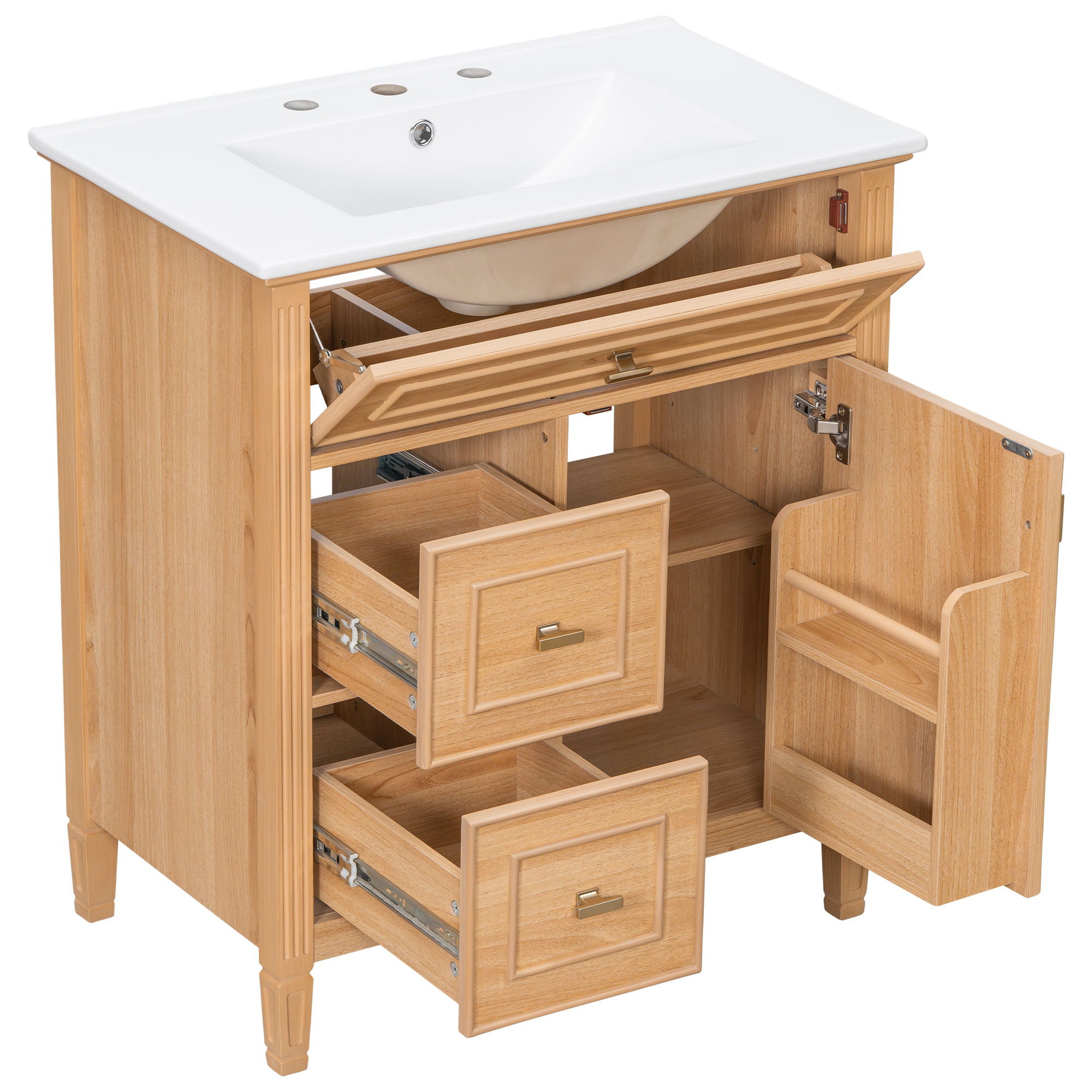 Bathroom Vanity With Sink, Flip Drawer & Adjustable Shelf - Natural