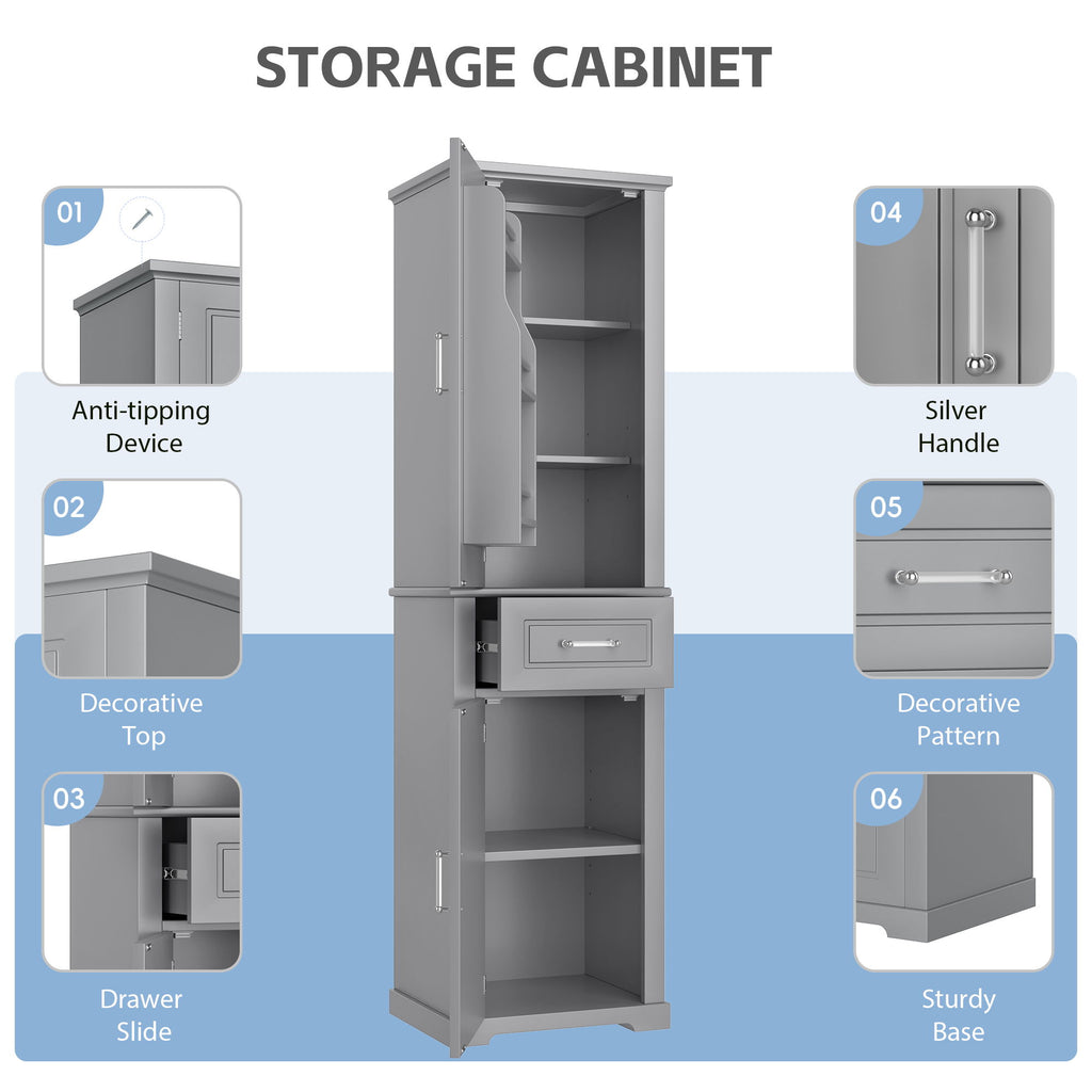 Tall Freestanding Bathroom Storage Cabinet With Adjustable Shelf, 2 Door Design