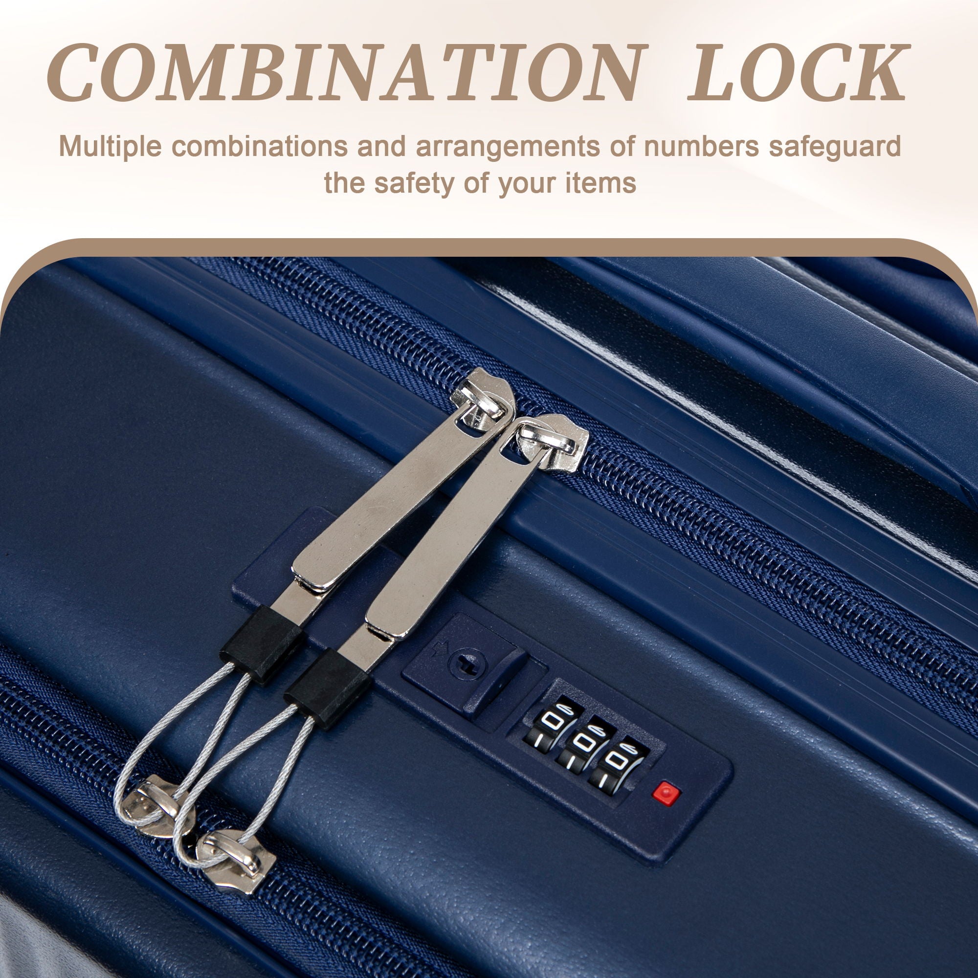 Luggage Set With Cosmetic Case, Combination Lock, Front Opening Design