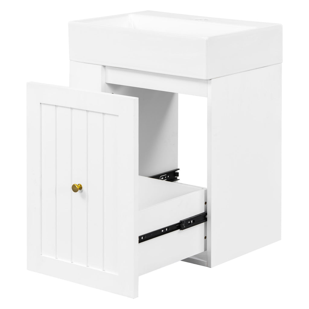 Modern Bathroom Vanity With Sink, Storage Cabinet, Drawer & Side Shelf