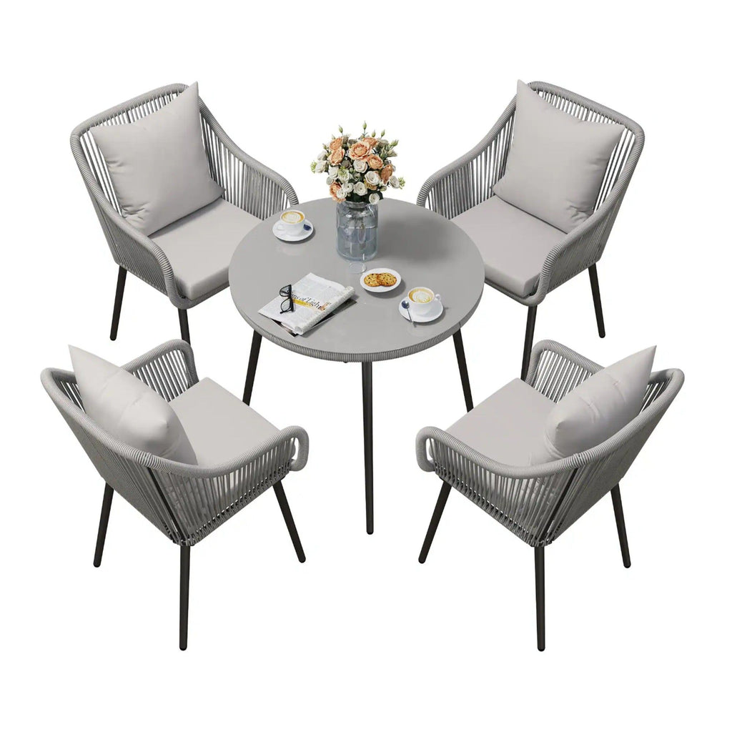 5 Piece Twisted Rattan Patio Dining Set With Table