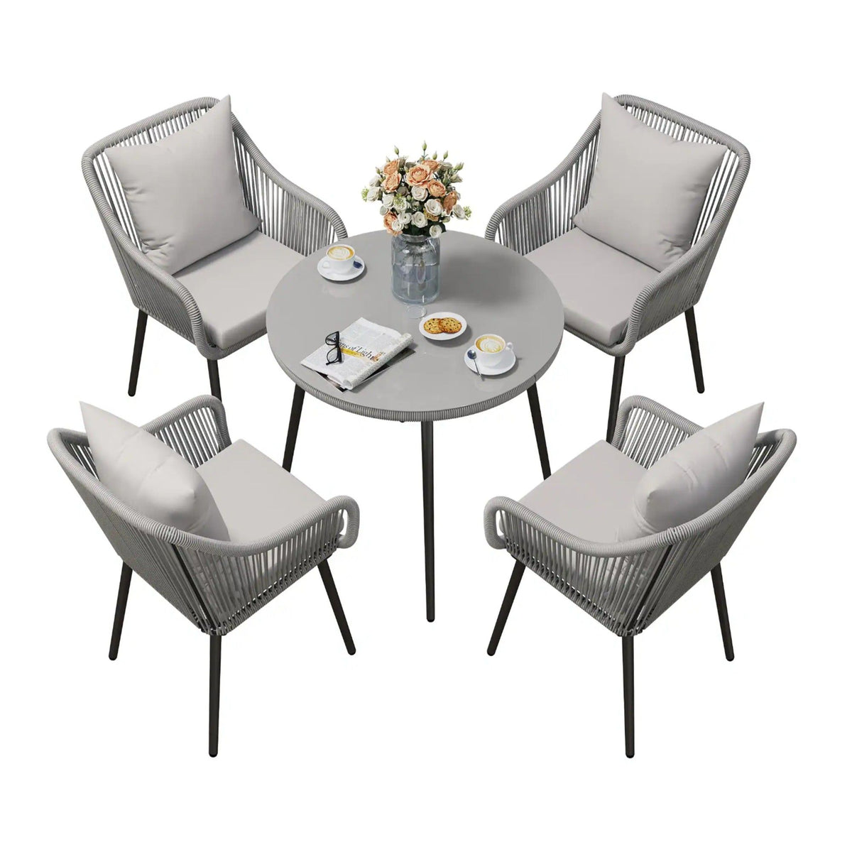 5 Piece Twisted Rattan Patio Dining Set With Table