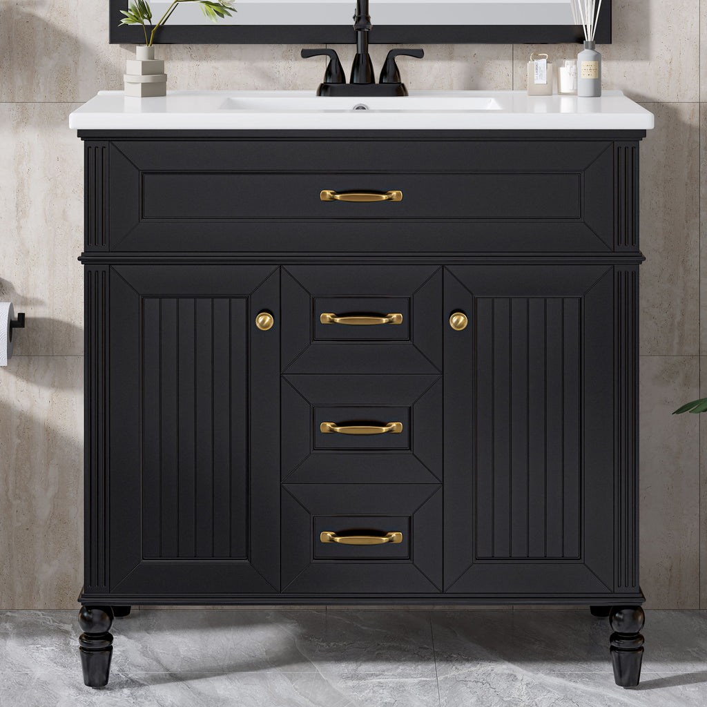 Modern Freestanding Bathroom Vanity With Sink, Cabinet, Soft-Close Drawers, Tip-Out Tray