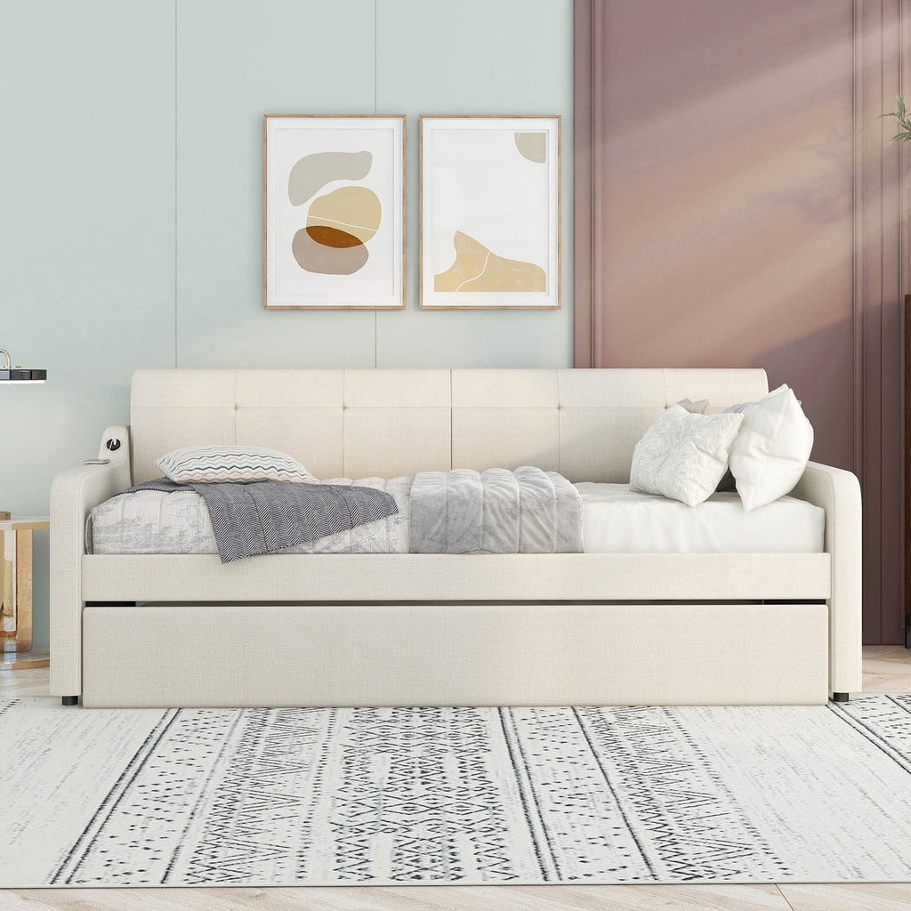 Upholstered Daybed With Trundle And USB Charging