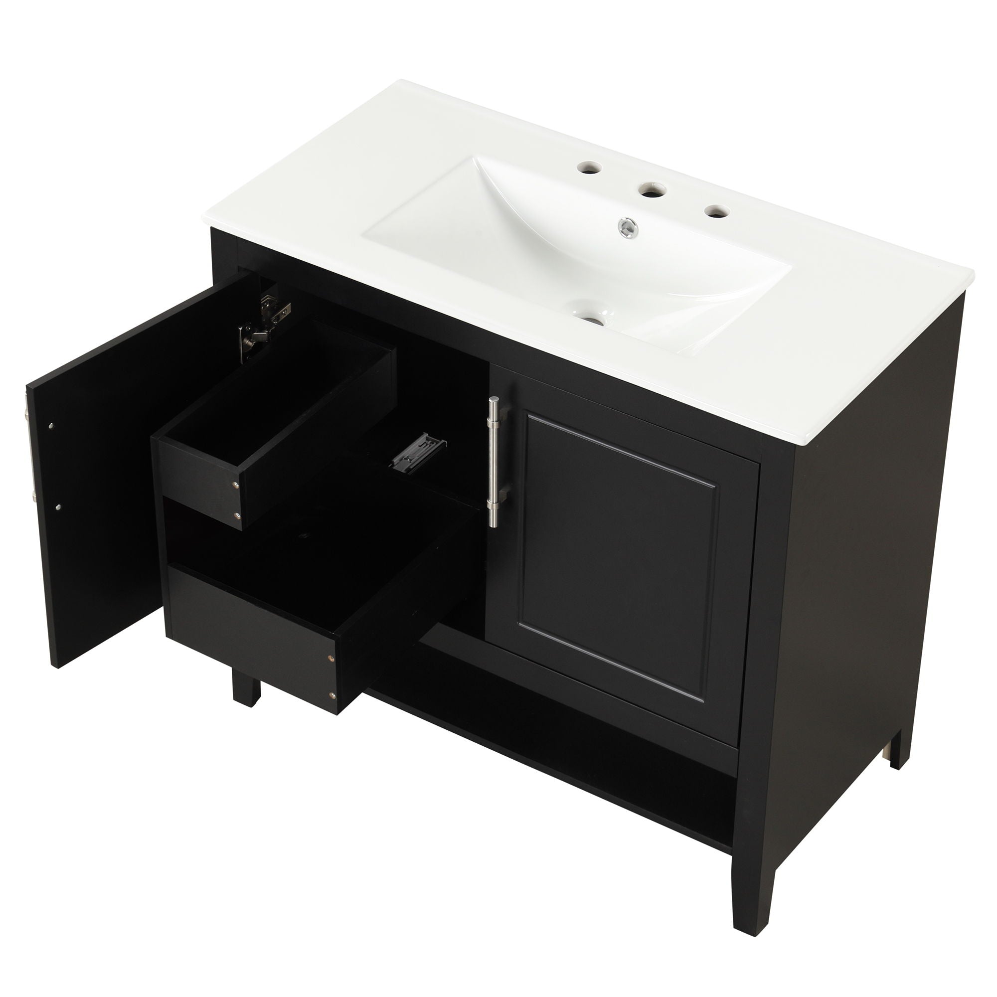 36" Bathroom Vanity With Sink, Frame Cabinet With Doors And Drawers - Black
