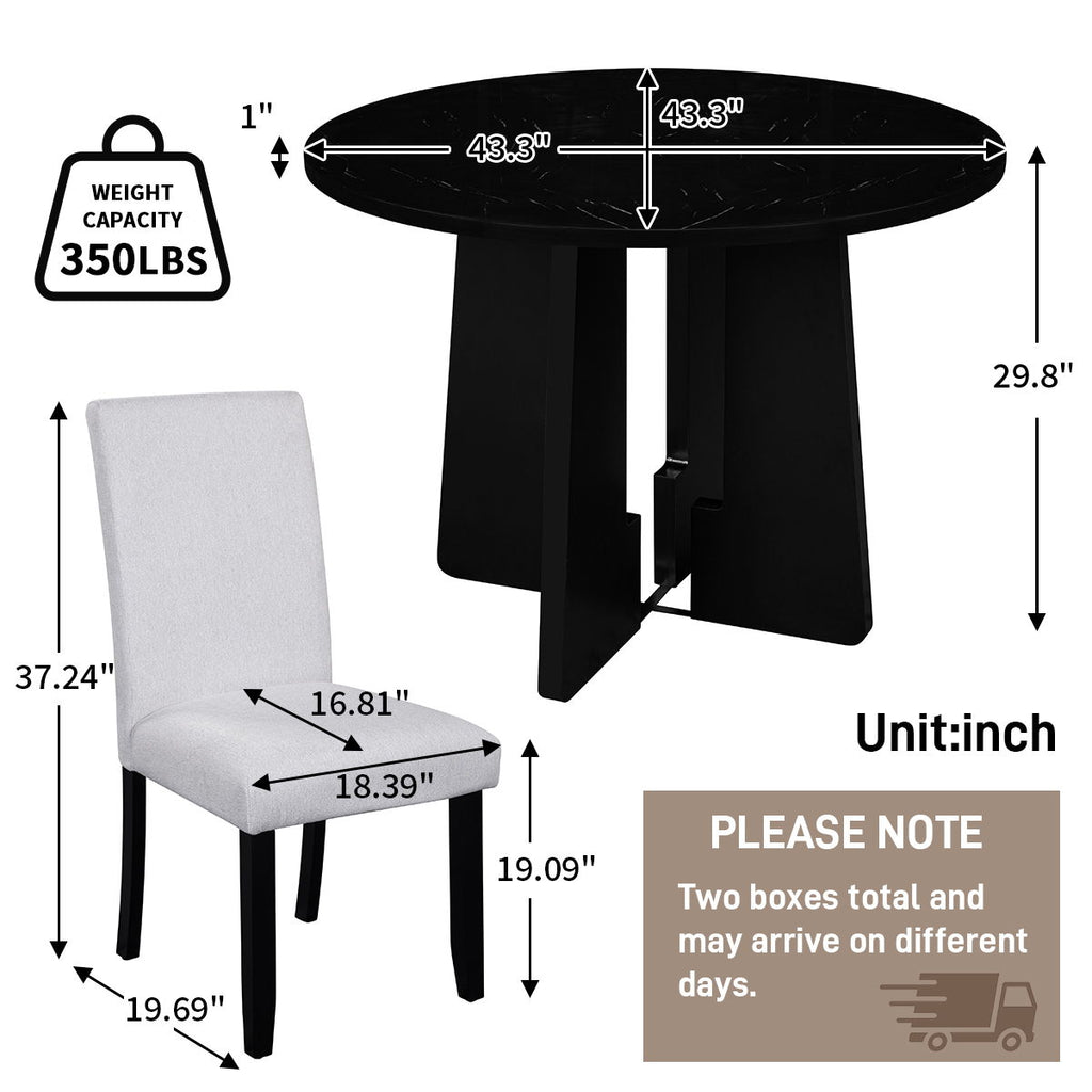 5 Piece Round Dining Table Set, Modern Dining Table And 4 Upholstered Chairs For Dining Room