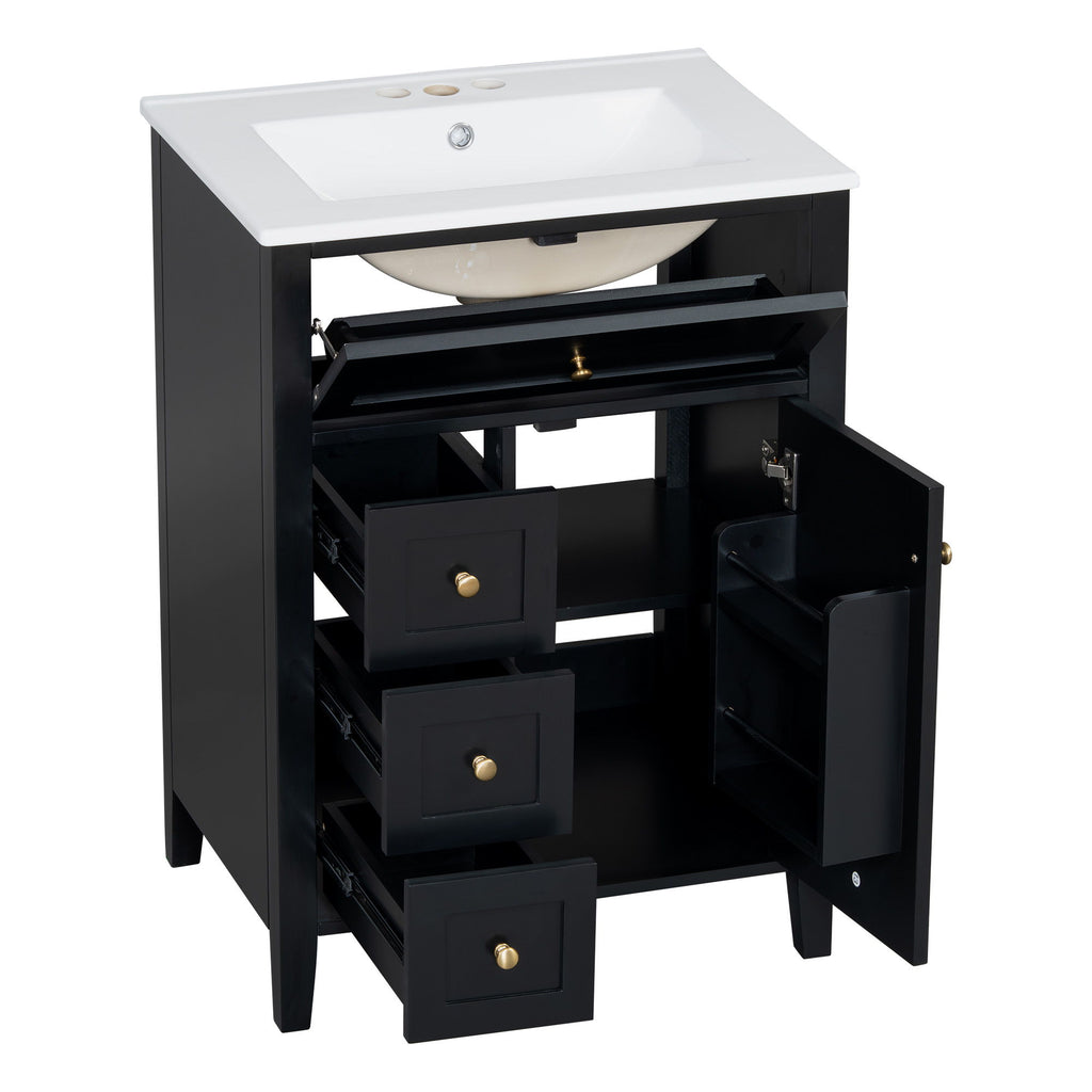 Bathroom Vanity With Sink, 3 Drawers & Cabinet With Adjustable Shelves