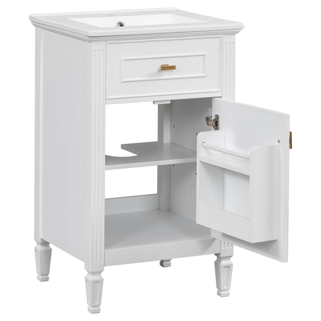 Bathroom Vanity With Sink, Adjustable Shelf, Tilt-Out Drawer