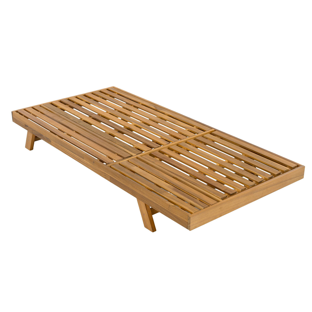Acacia Wood Lounge Chaise Set With Headrest And Water Resistant Cushions - Beige
