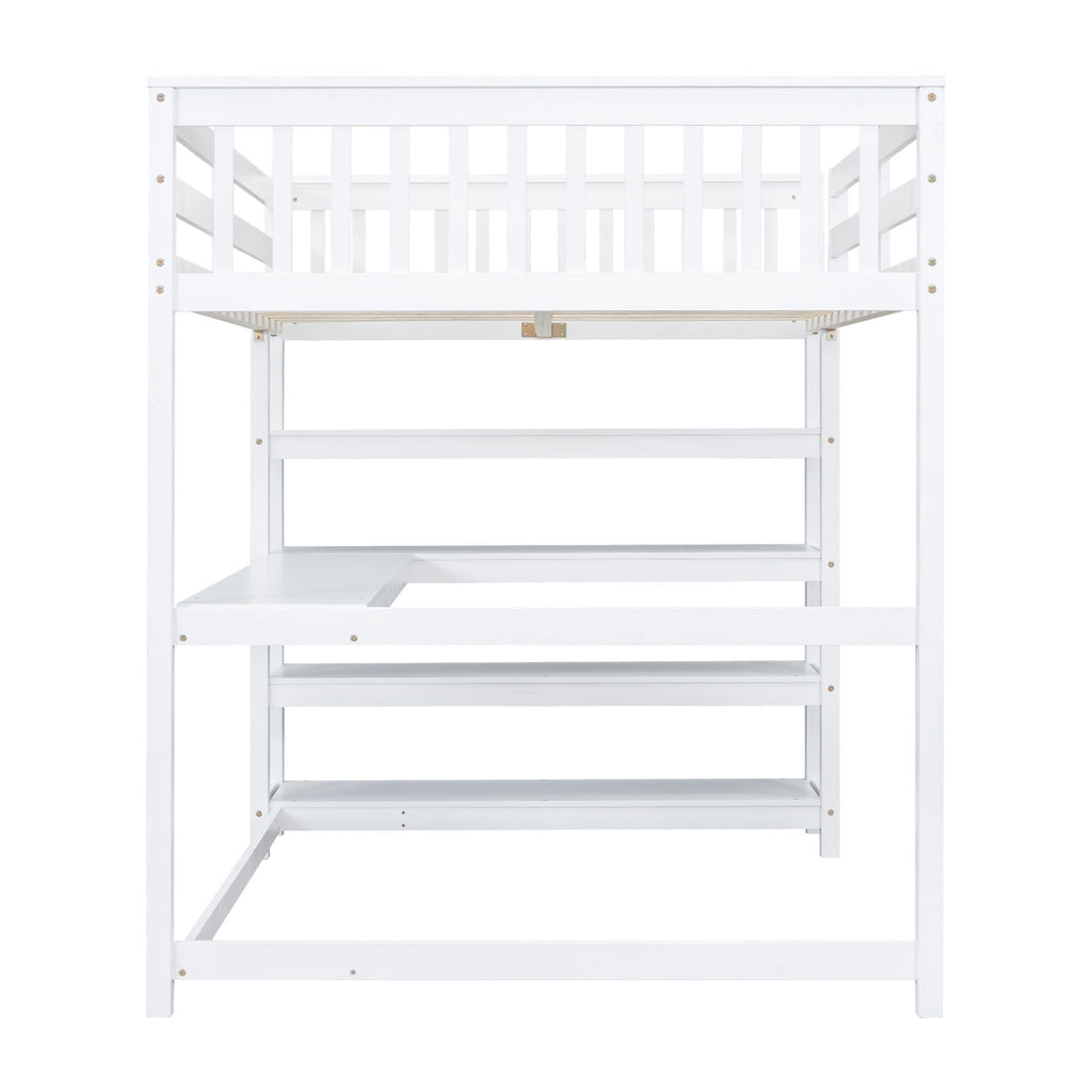 Loft Bed With Storage Shelves And Under Bed Desk