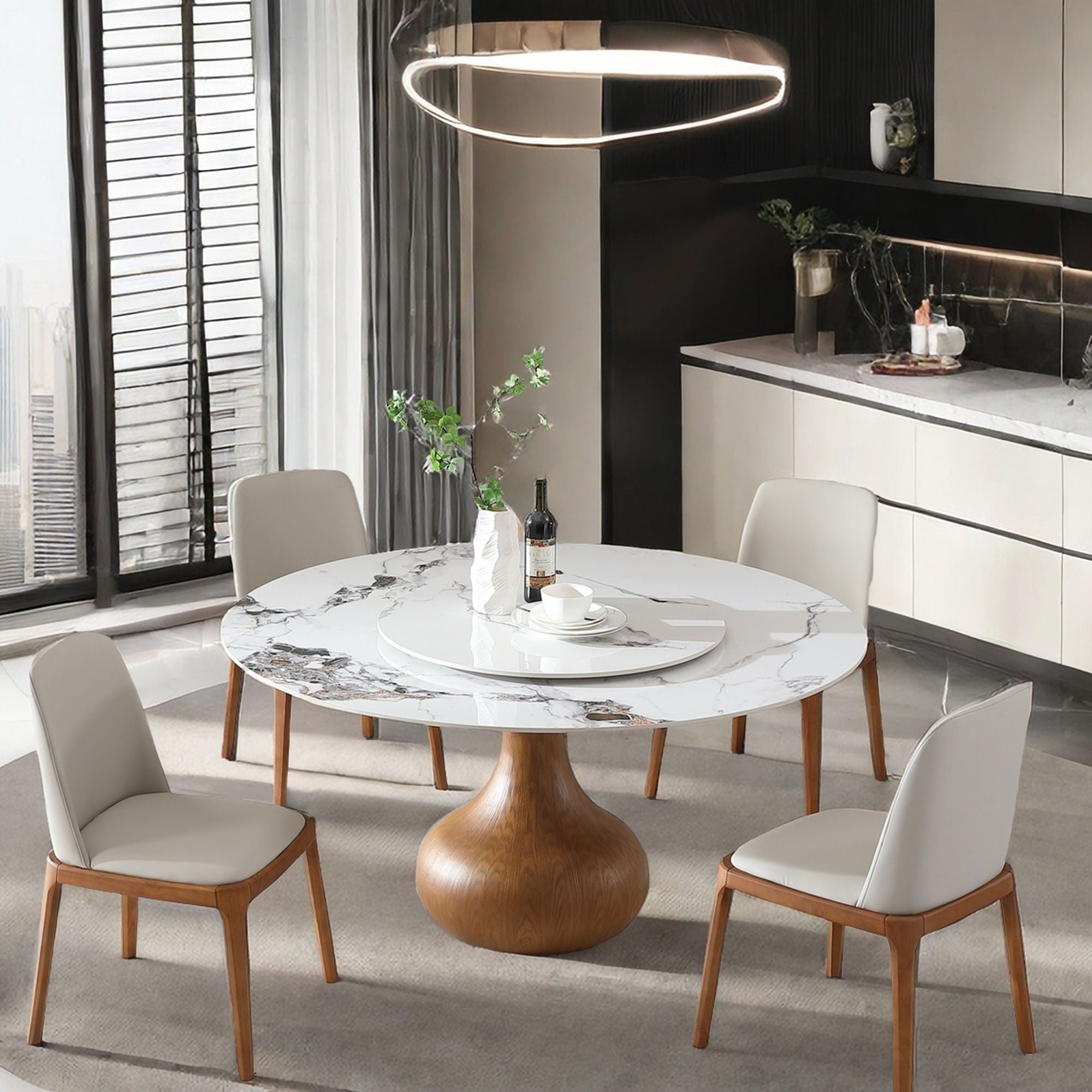 Dining Table, Round With Lazy Susan For Dining Room - Walnut / White