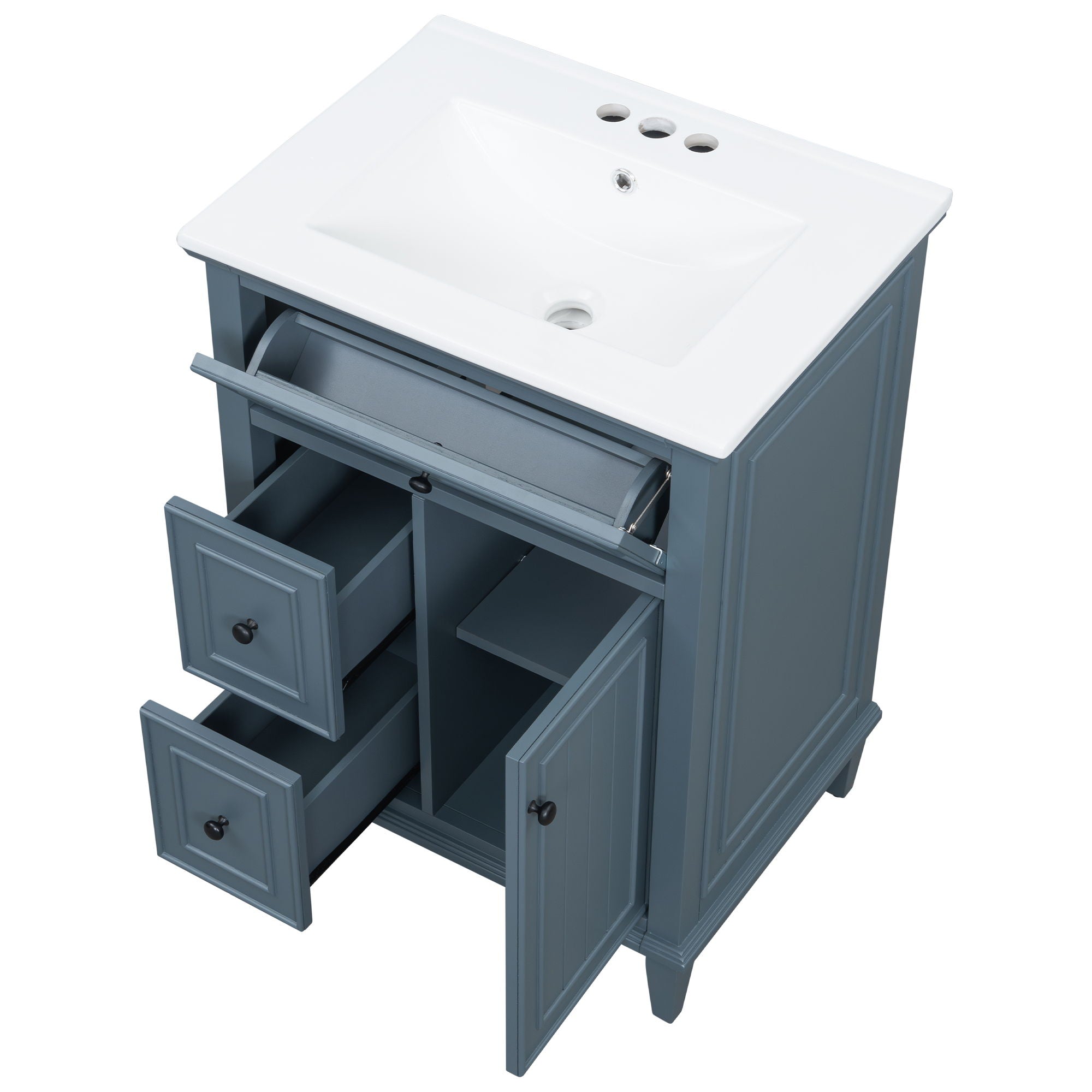 Modern Bathroom Vanity With Sink, Adjustable Shelf, 1 Flip Drawer & 2 Drawers