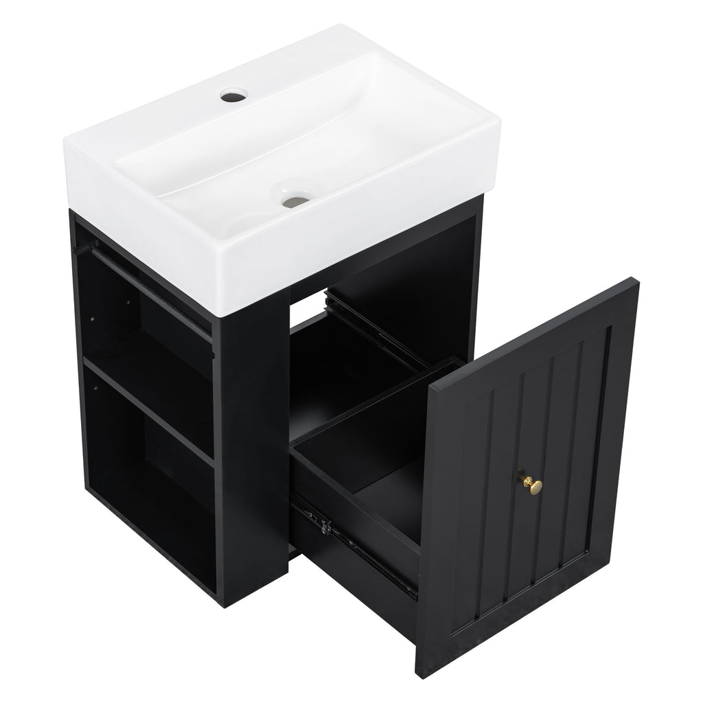Modern Bathroom Vanity With Sink, Storage Cabinet, Drawer & Side Shelf