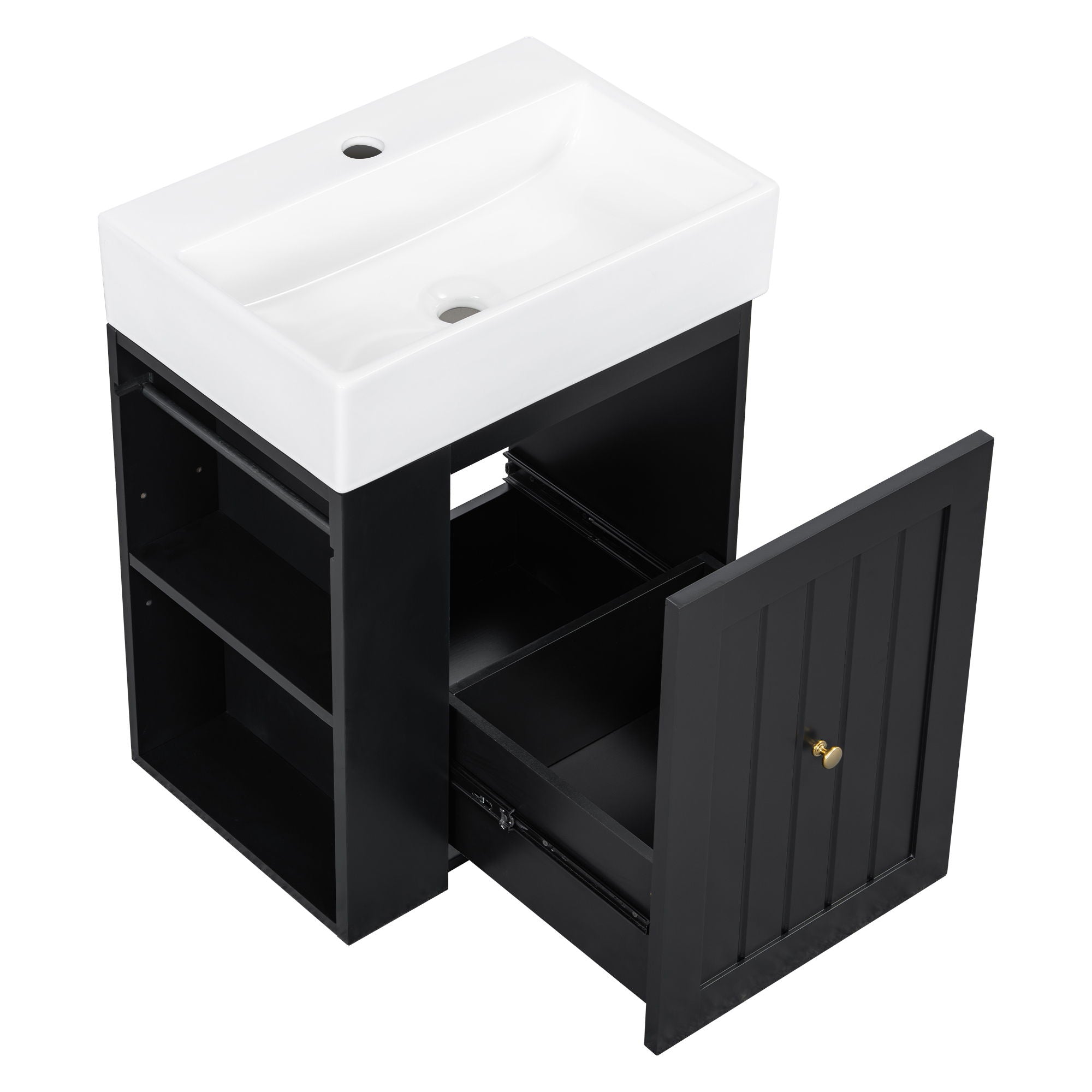 Modern Bathroom Vanity With Sink, Storage Cabinet, Drawer & Side Shelf