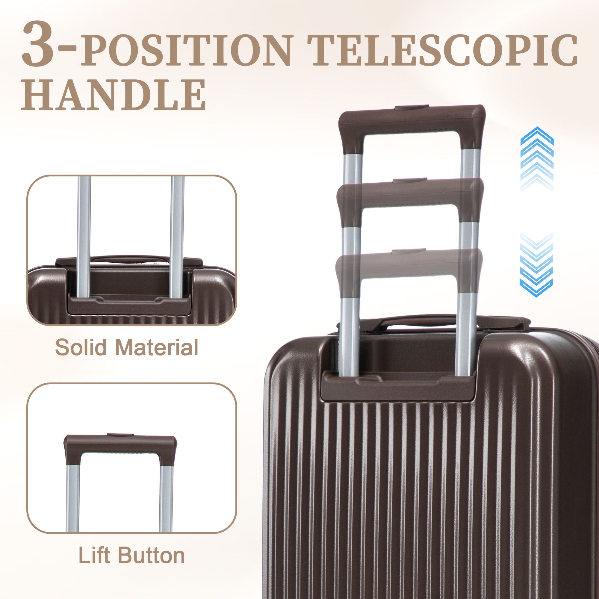 Luggage Set With Cosmetic Case, Combination Lock, Front Opening Design