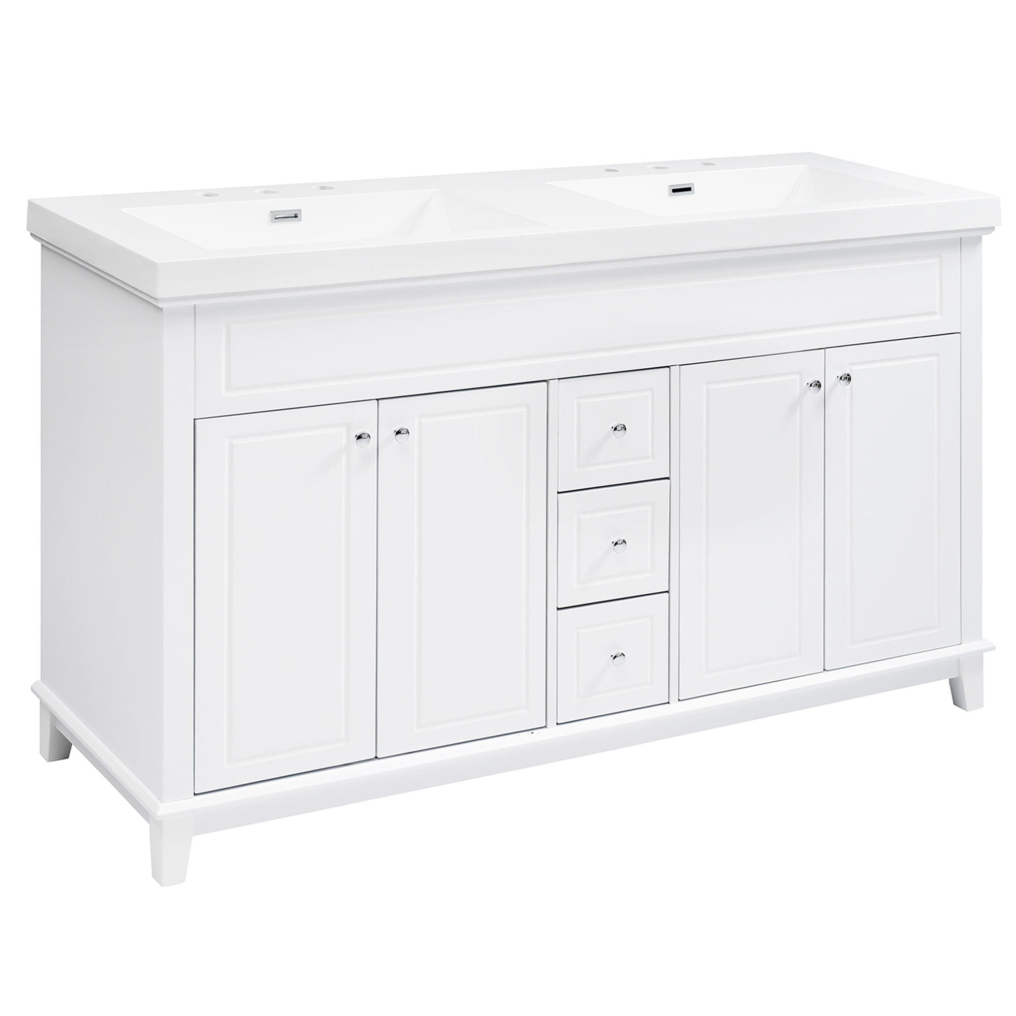 Bathroom Vanity With Double Sinks, 3 Drawers & 4 Doors - White