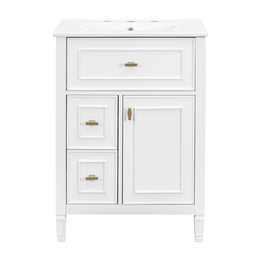 Bathroom Vanity With Sink, Flip Drawer, 2 Drawers, Adjustable Shelf