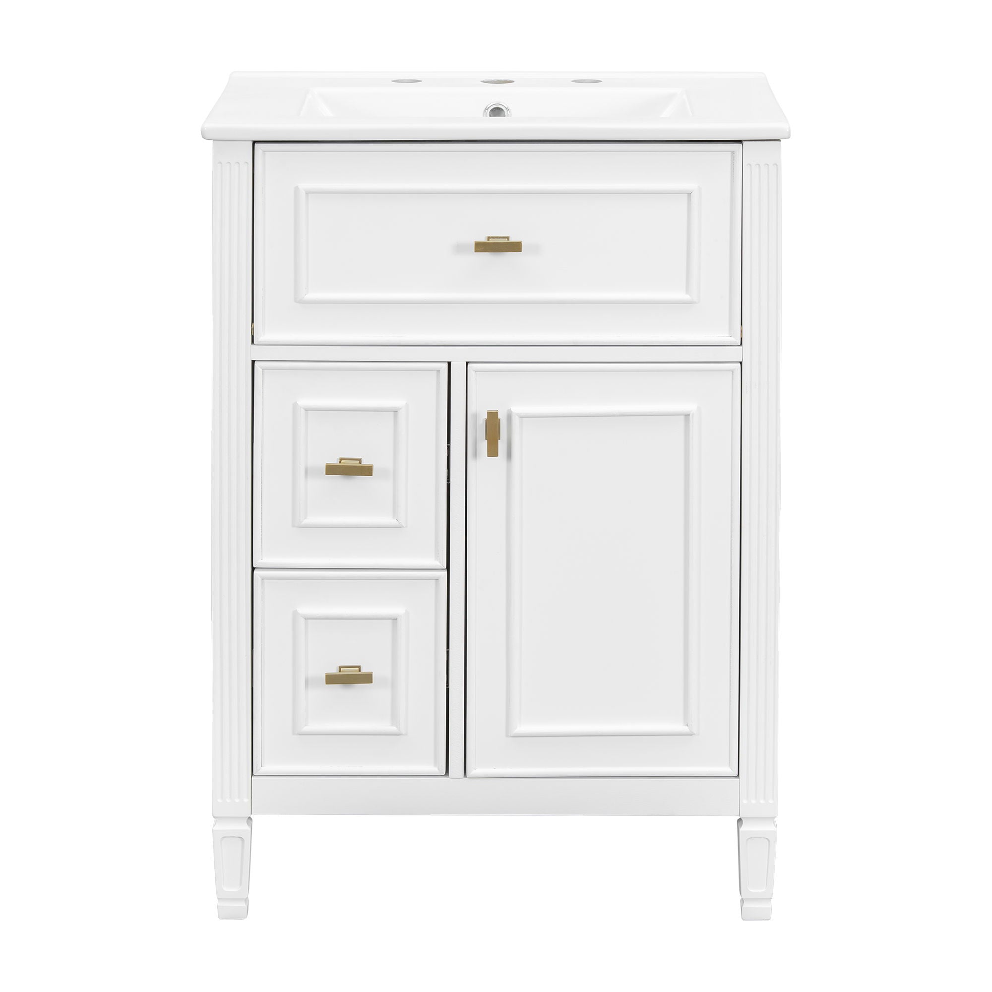 Bathroom Vanity With Sink, Flip Drawer, 2 Drawers, Adjustable Shelf